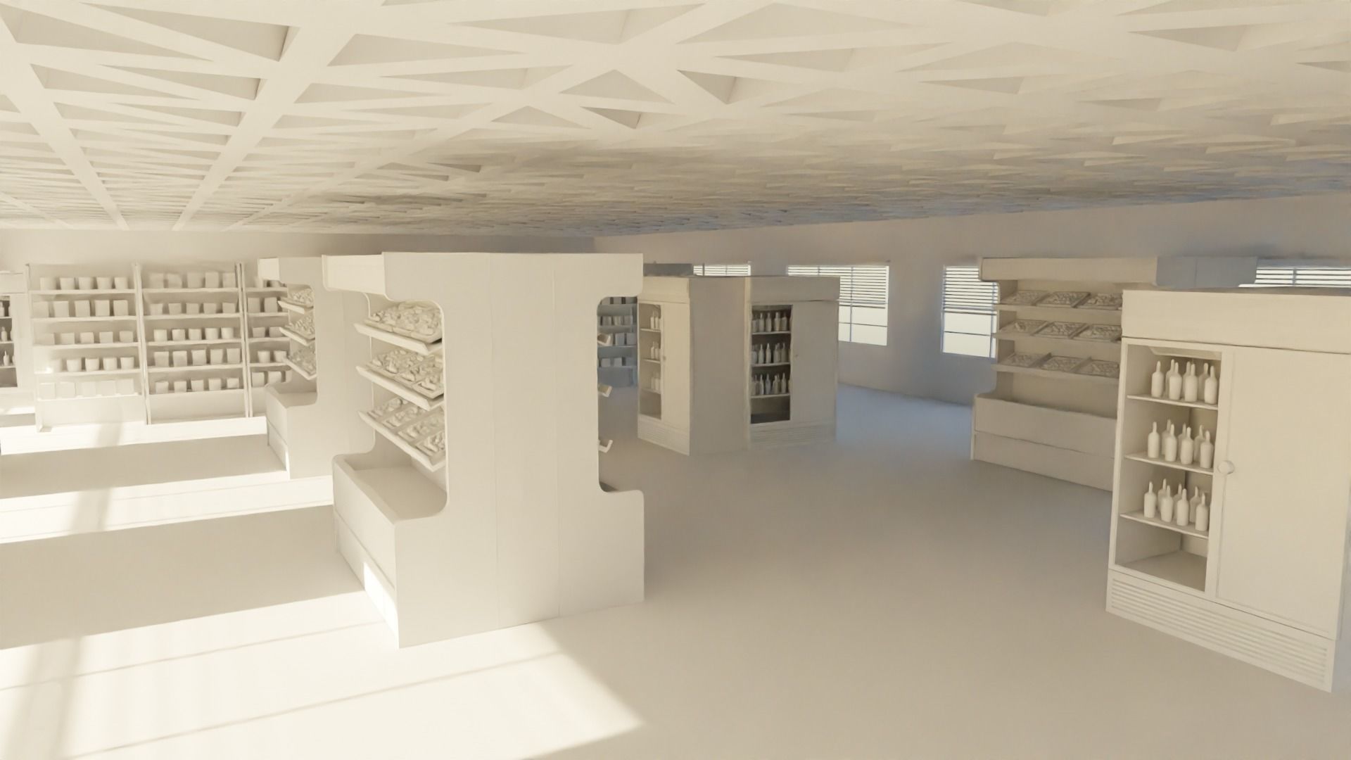 Supermarket interior  Low-poly 3D model_1