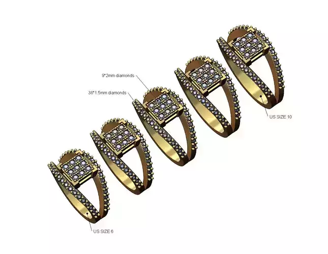 Square bezel cluster open diamond lips ring US sizes 6to10