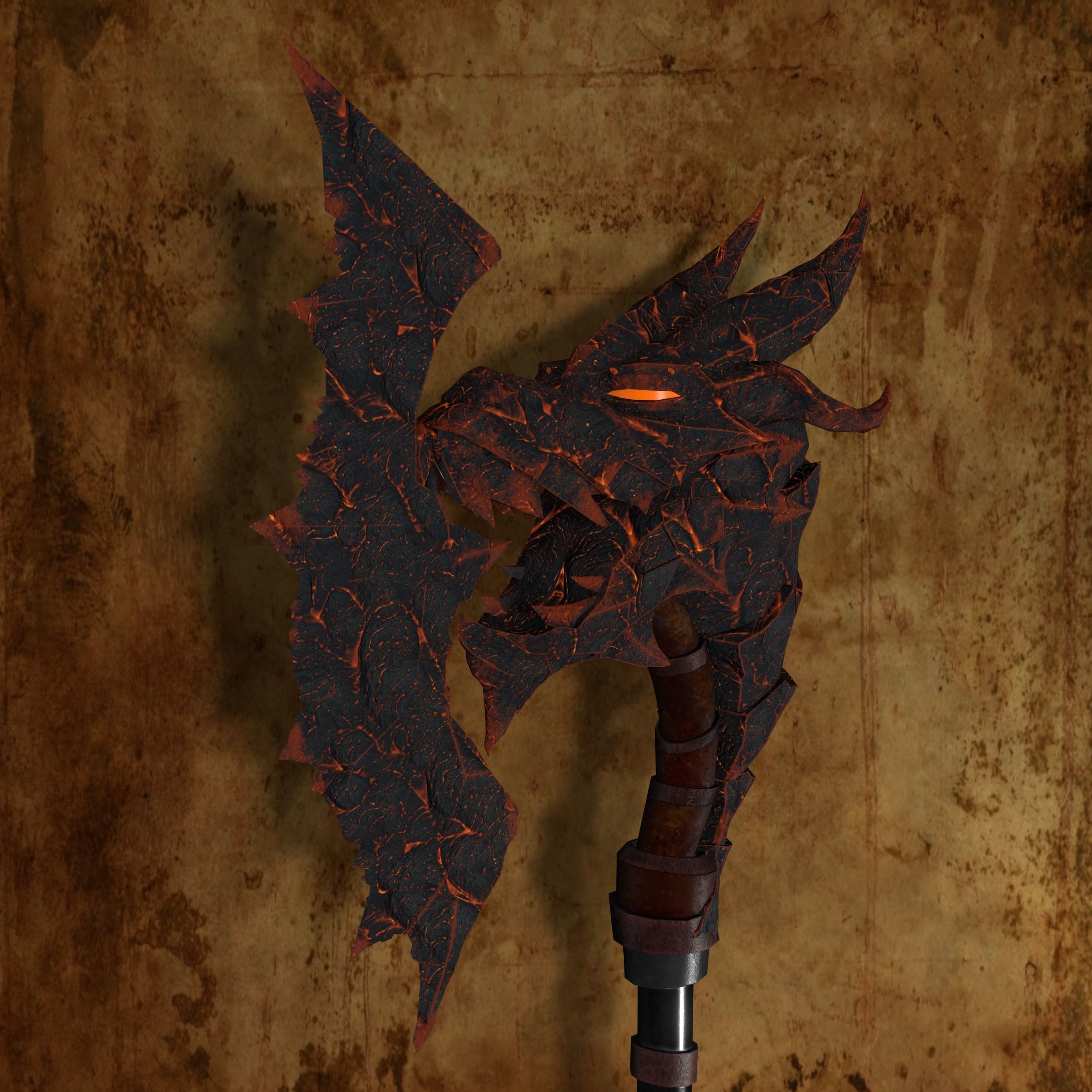 Fantasy Axes of ice and lava Low-poly 3D model_3