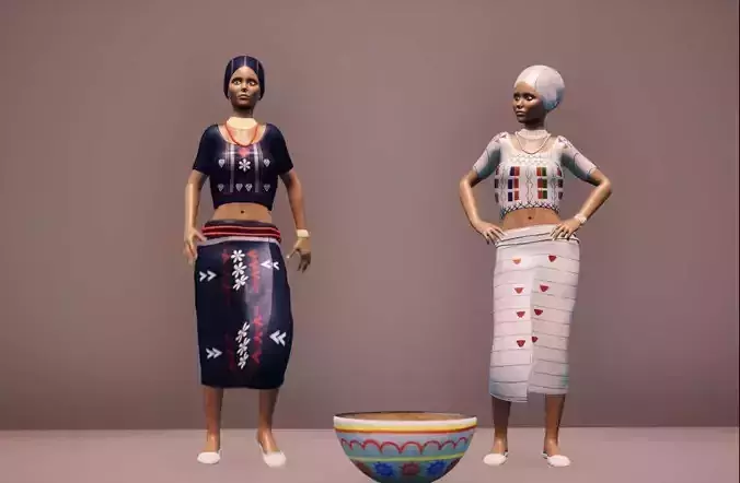 Tribal Fulani lady showcase Low-poly 3D model