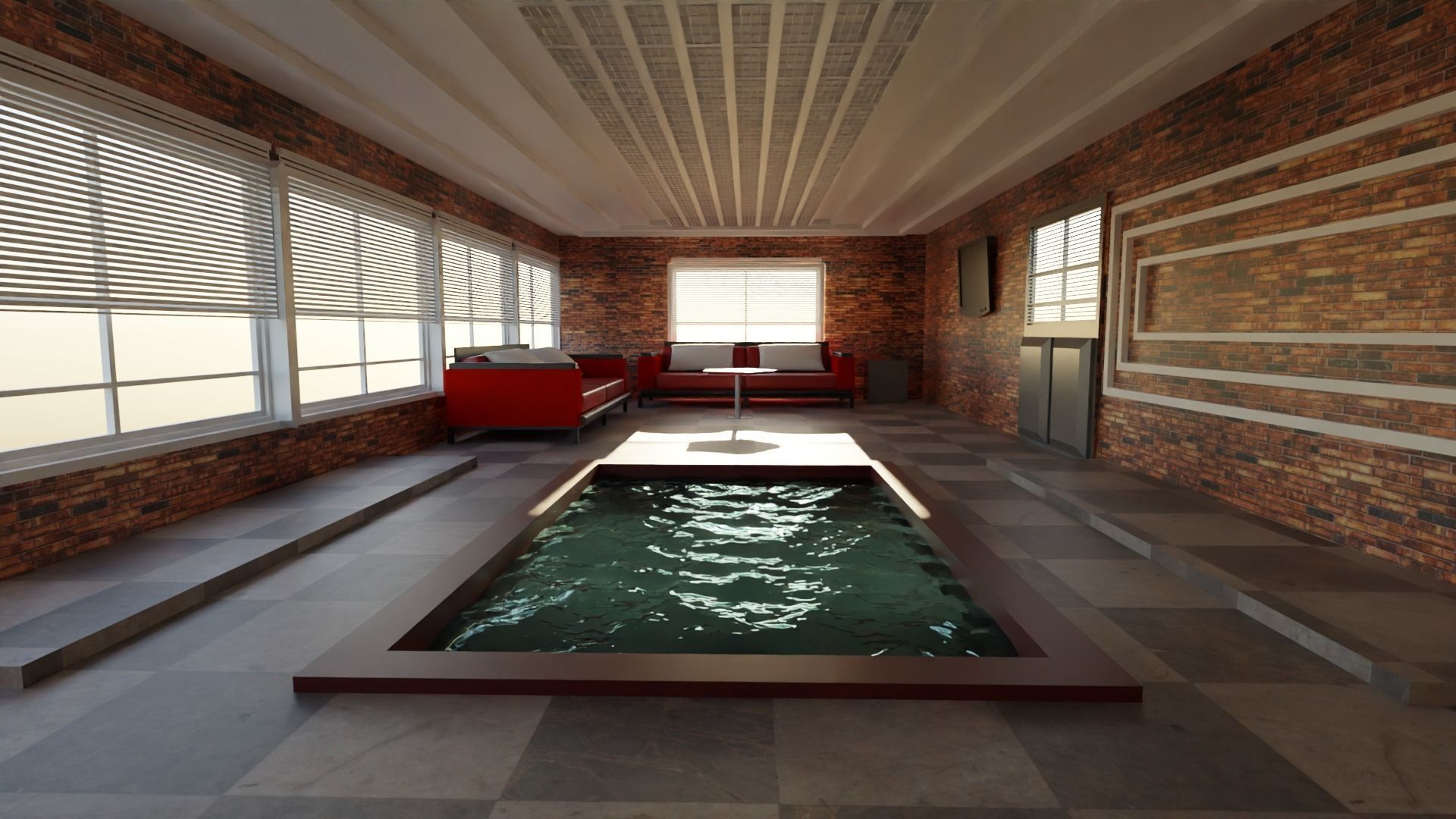 Pool House interior Low-poly 3D model_1