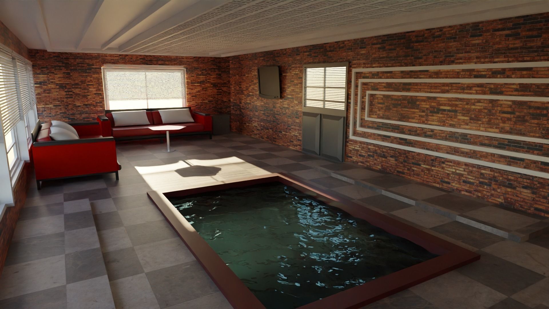 Pool House interior Low-poly 3D model_4