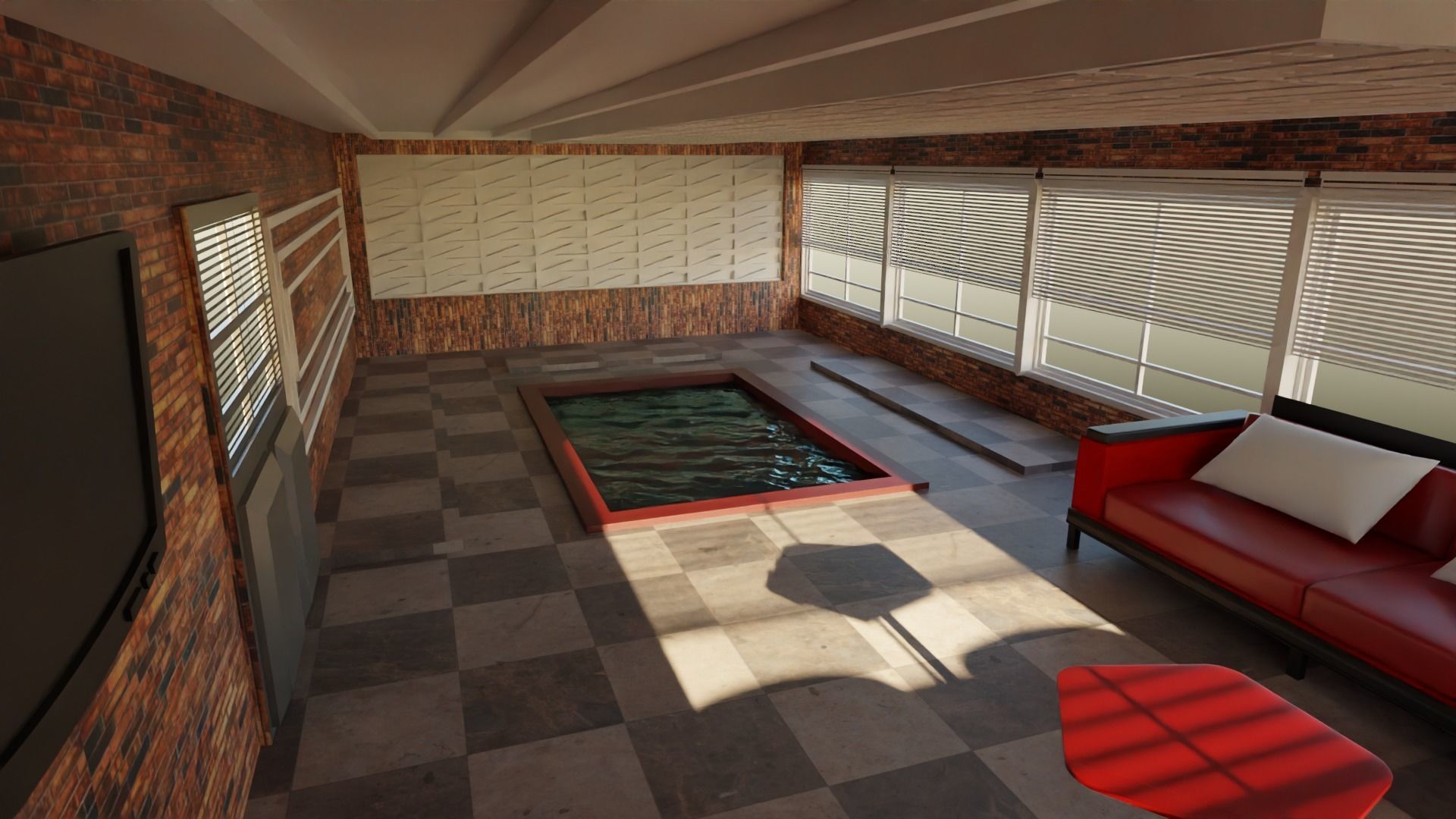 Pool House interior Low-poly 3D model_2