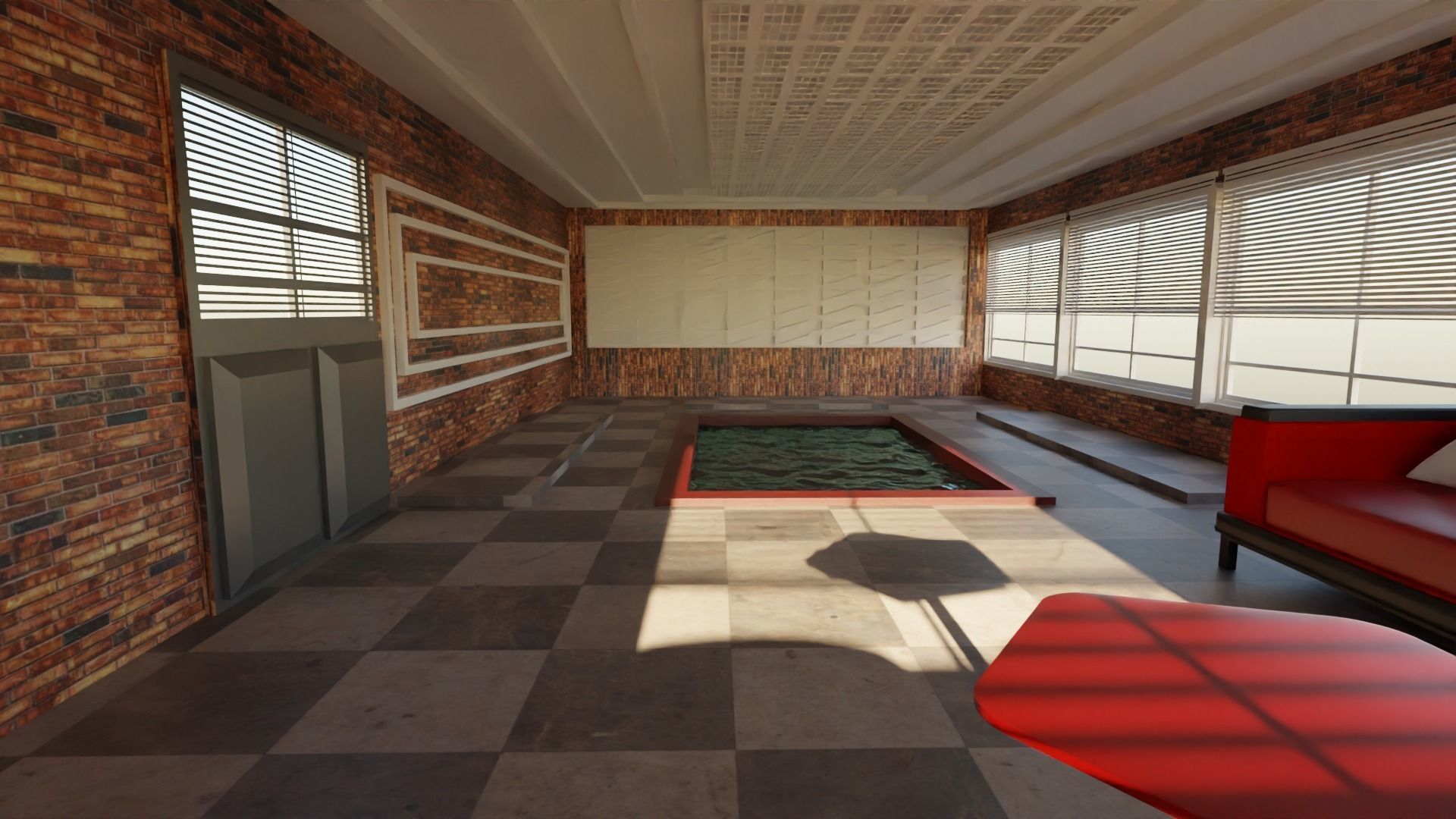 Pool House interior Low-poly 3D model_5