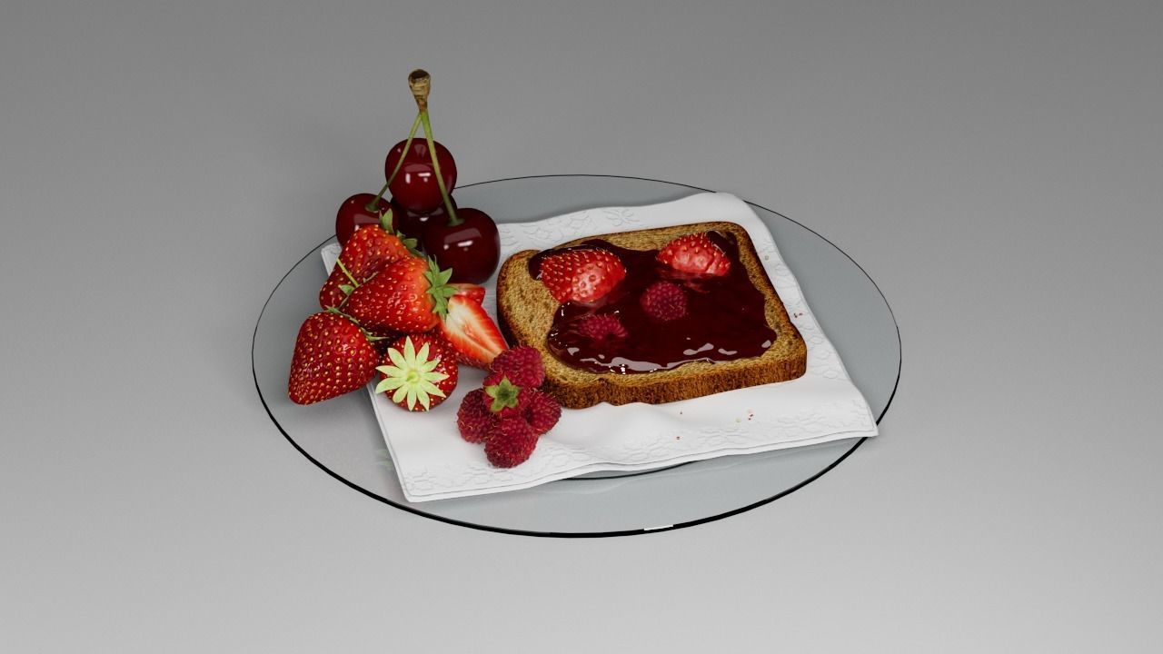 Berry assemblage with toast 3D model_7