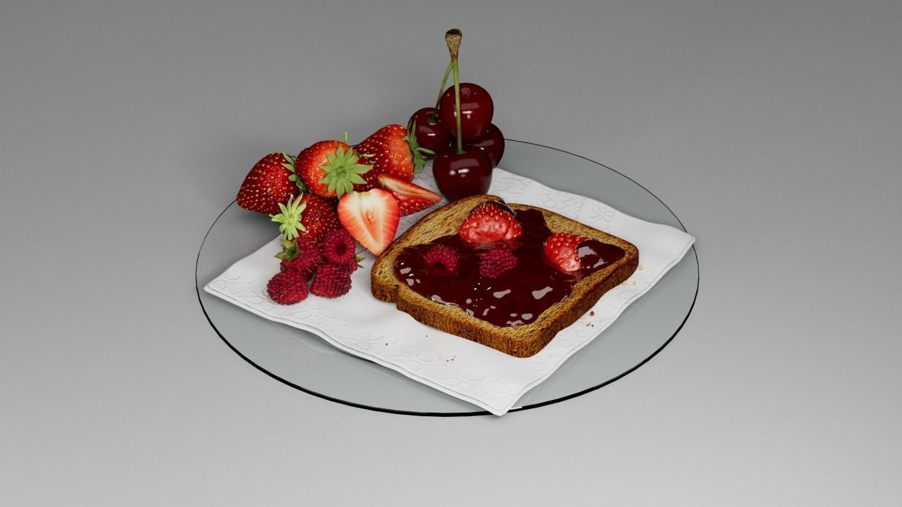 Berry assemblage with toast 3D model_4