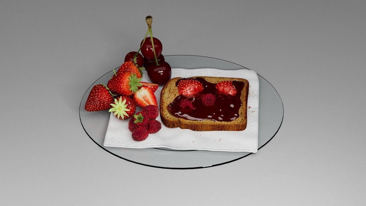 Berry assemblage with toast 3D model_6