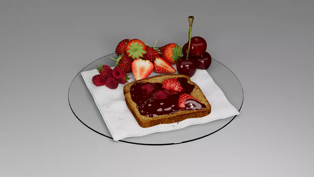 Berry assemblage with toast 3D model_0