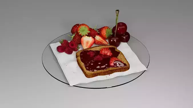 Berry assemblage with toast 3D model