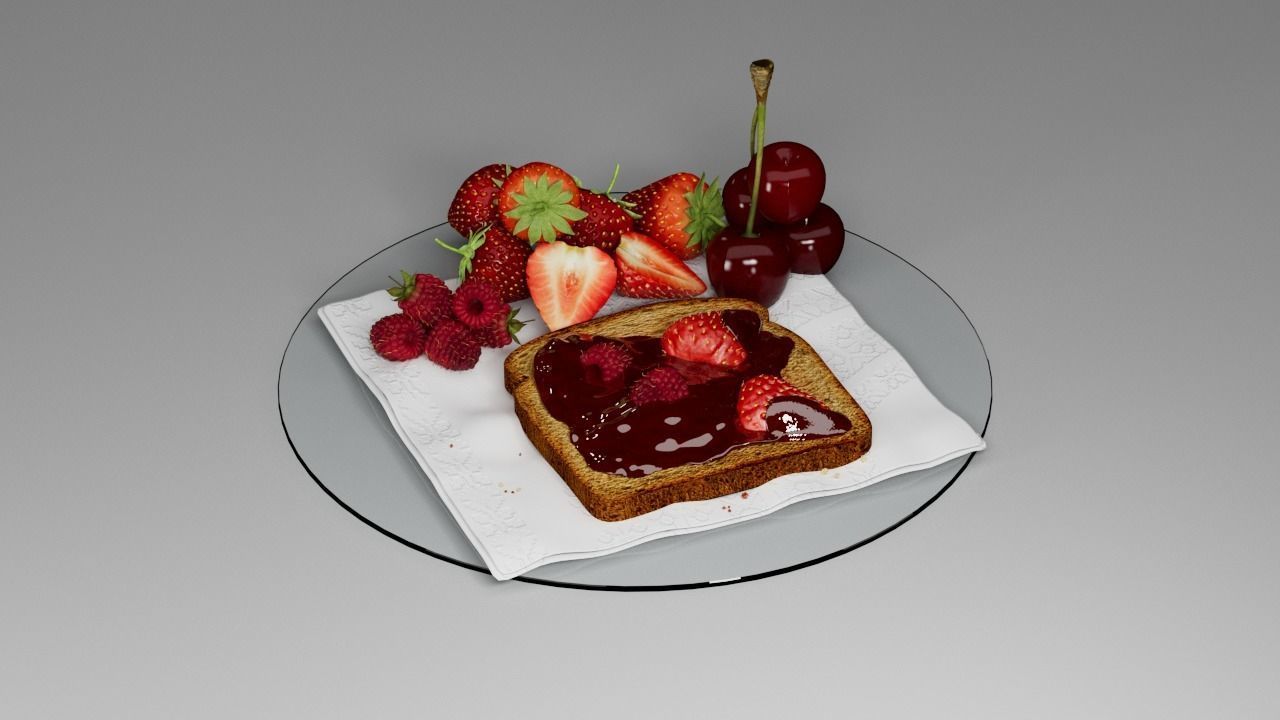 Berry assemblage with toast 3D model_1