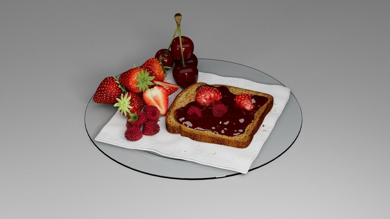 Berry assemblage with toast 3D model_5