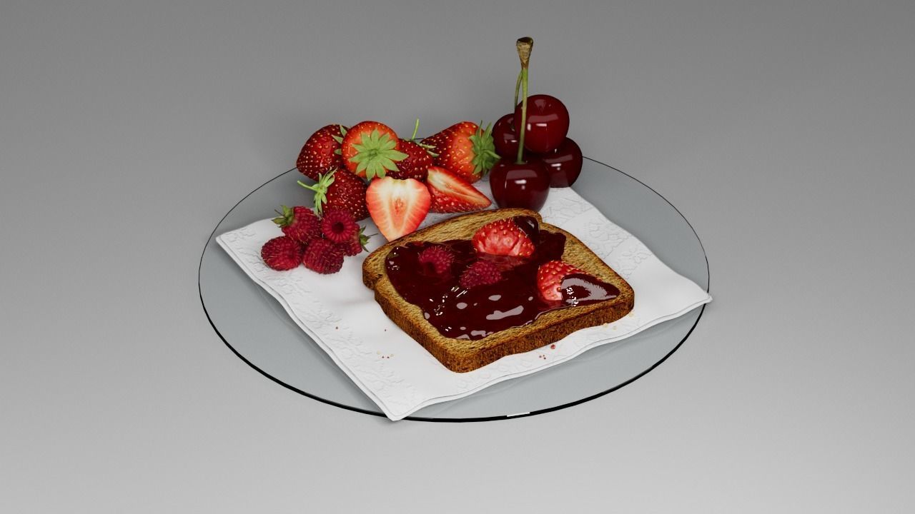 Berry assemblage with toast 3D model_2