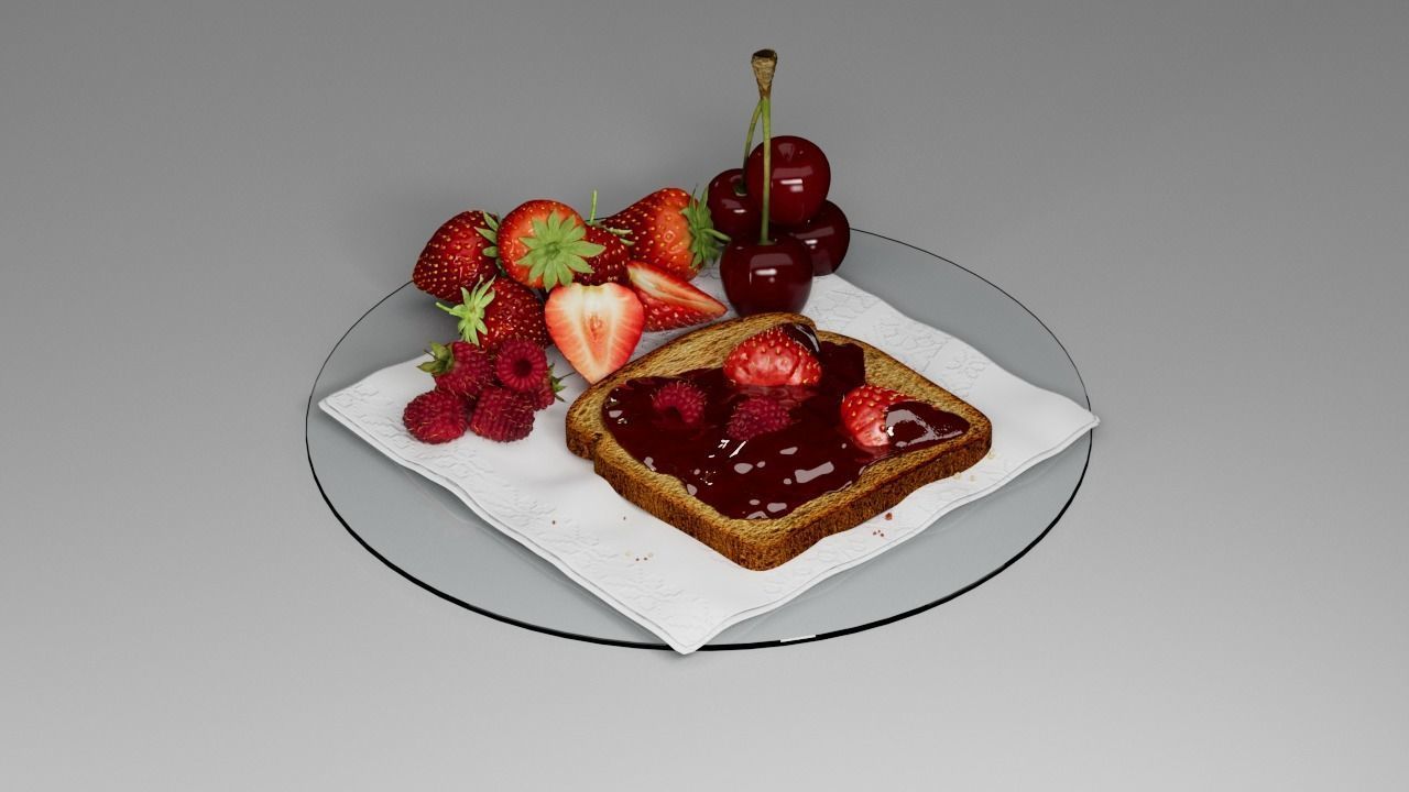 Berry assemblage with toast 3D model_3