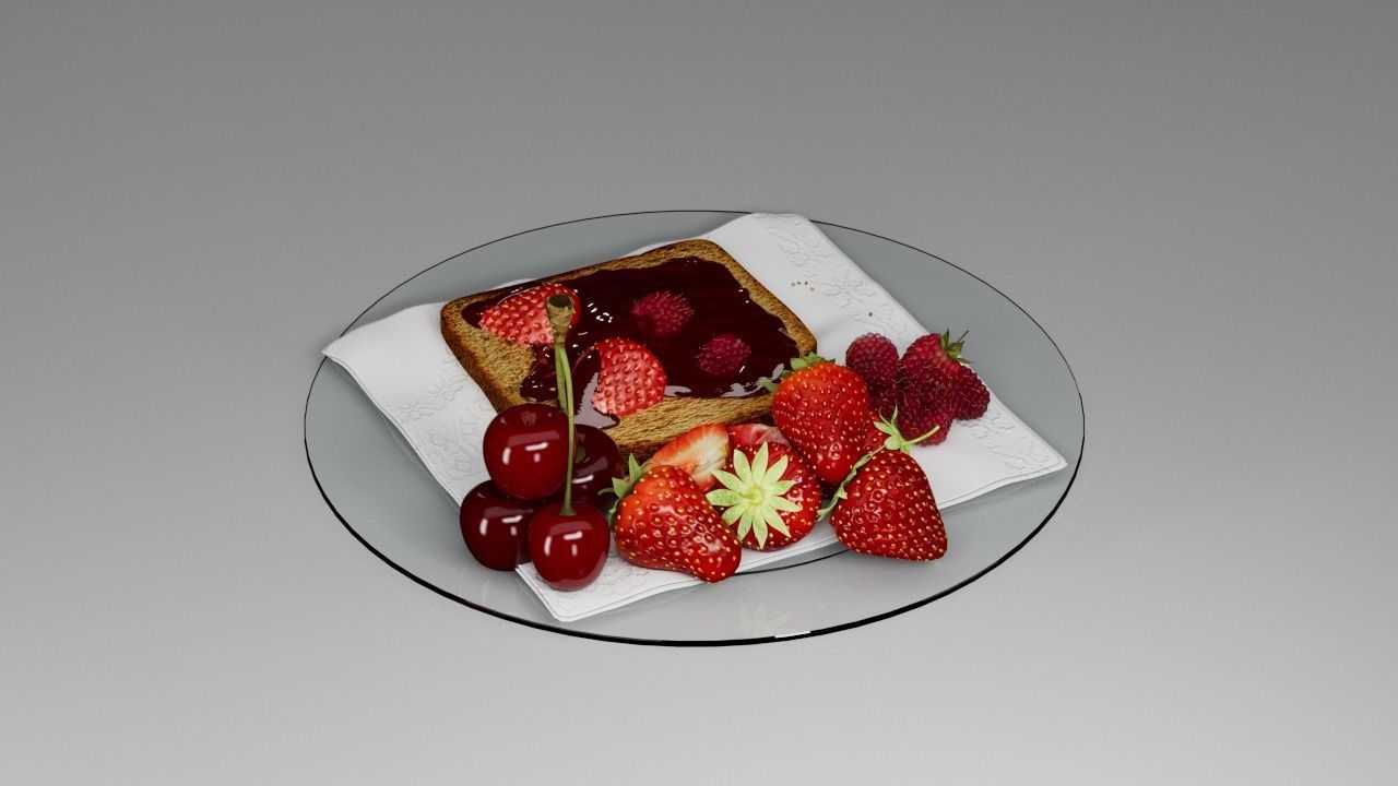 Berry assemblage with toast 3D model_12