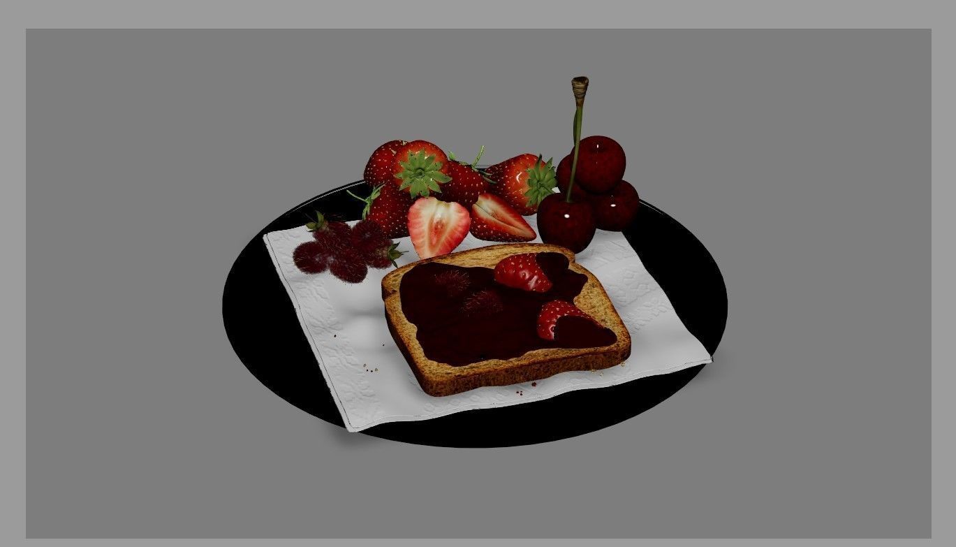 Berry assemblage with toast 3D model_25
