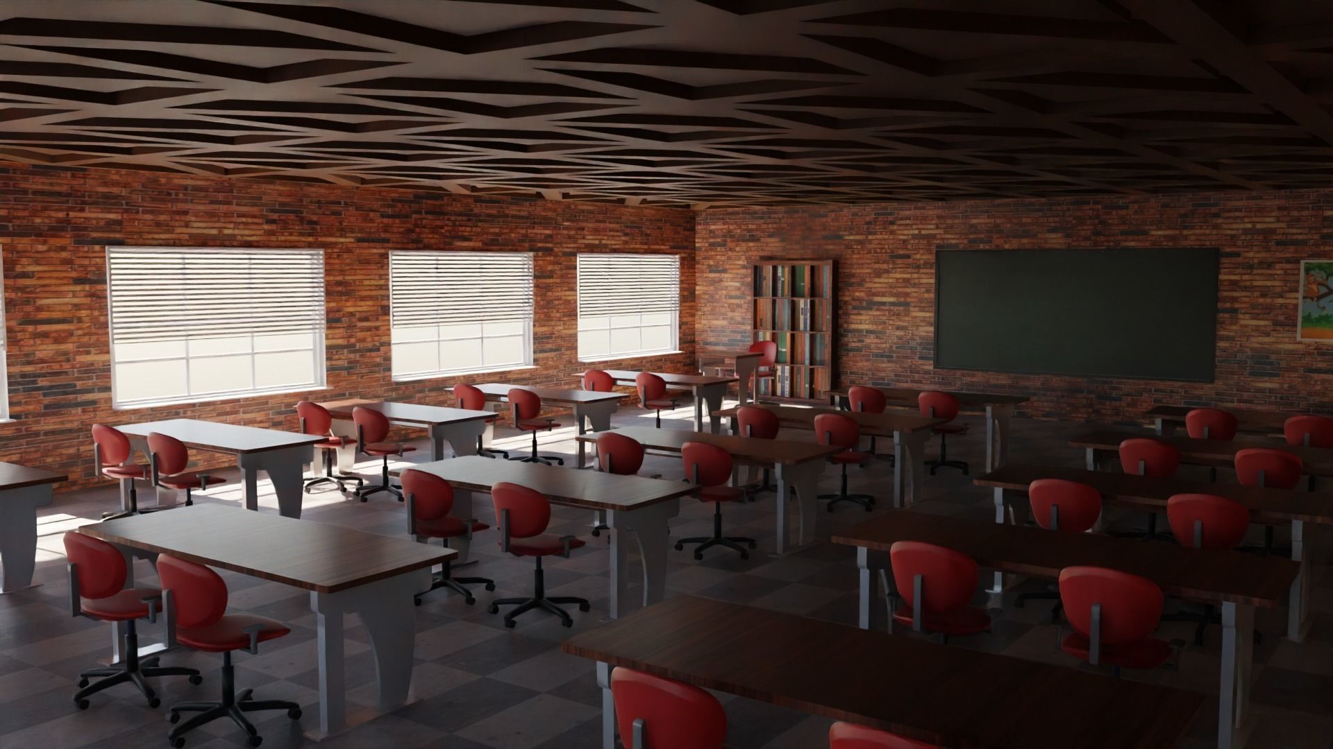 School Classroom Low-poly 3D model_2