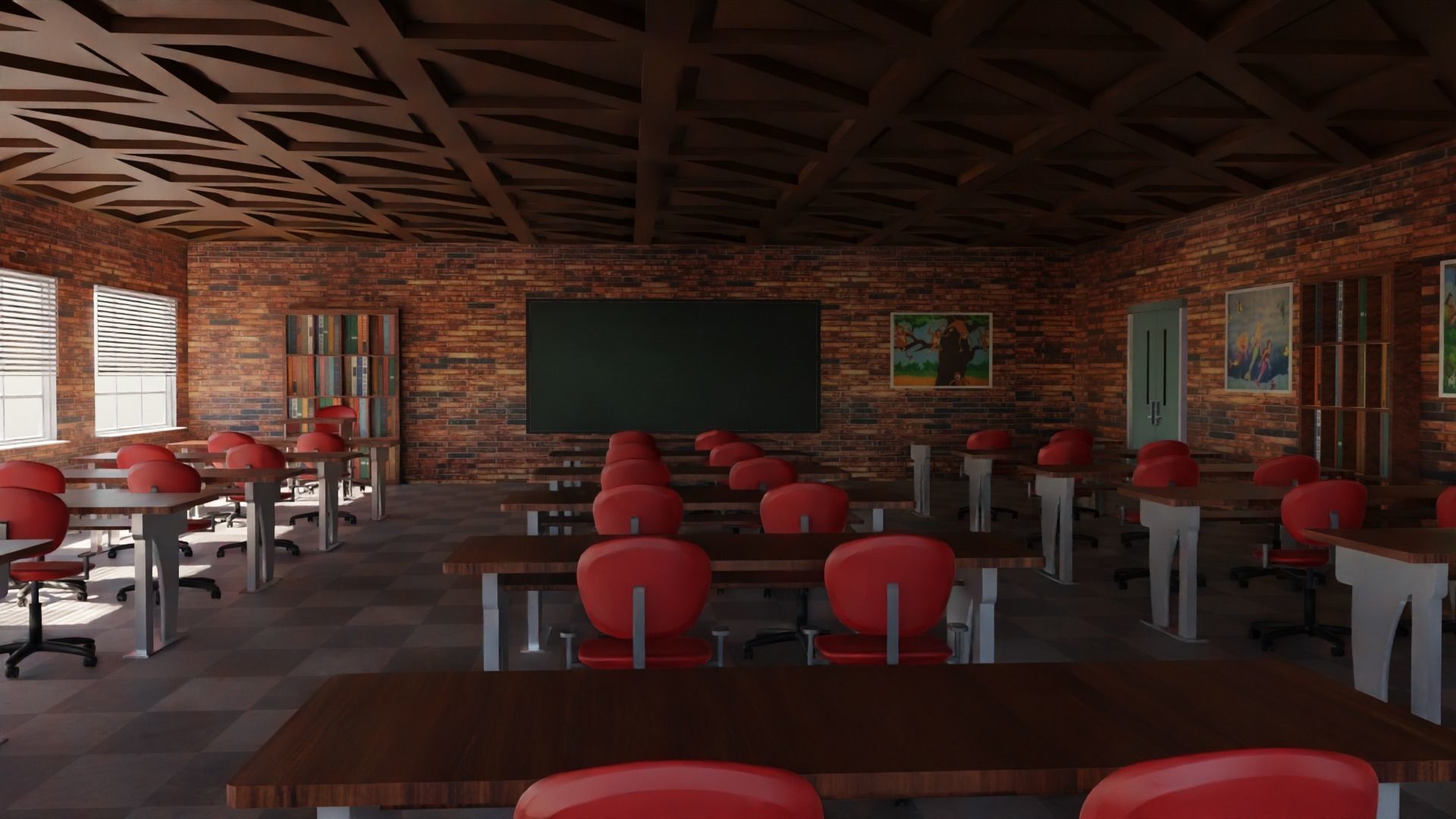 School Classroom Low-poly 3D model_6