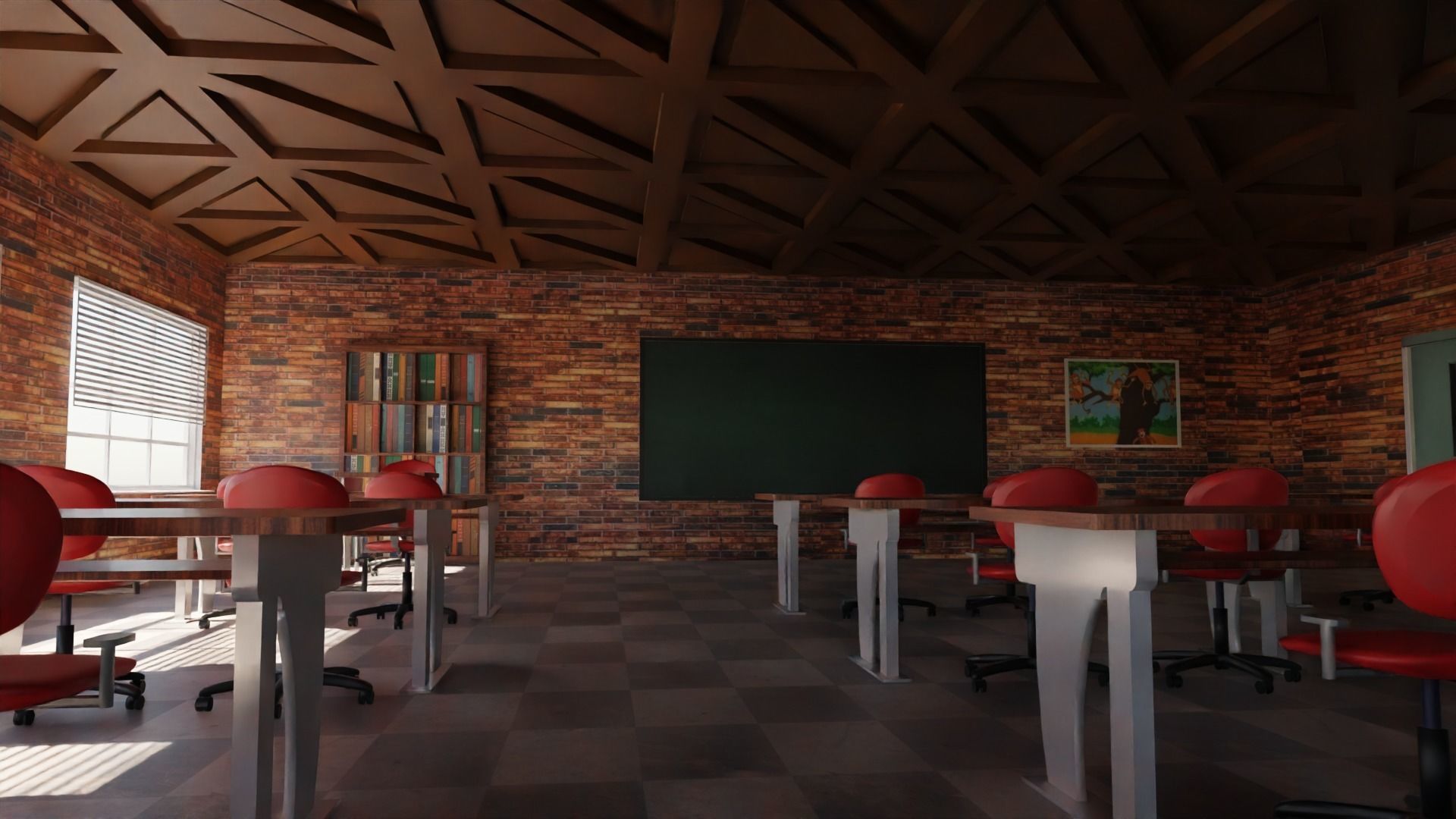 School Classroom Low-poly 3D model_3