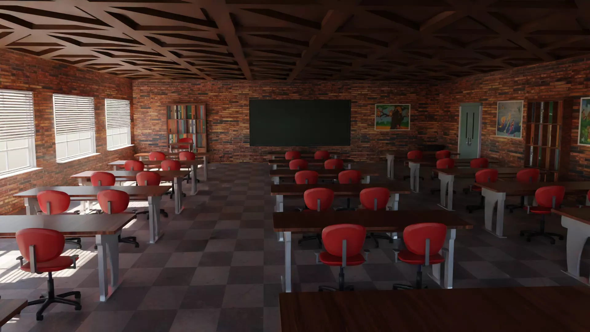 School Classroom Low-poly 3D model_0