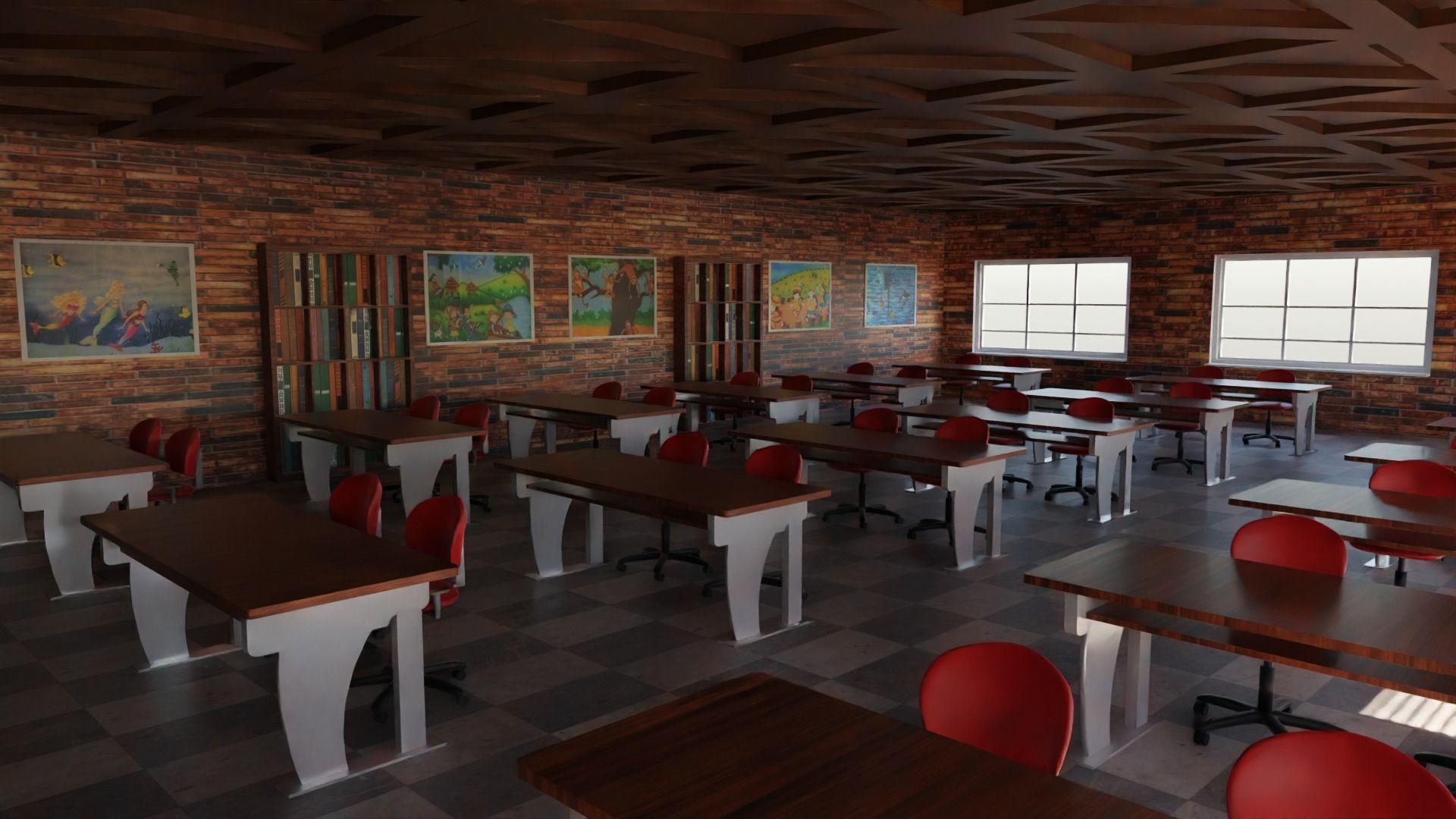 School Classroom Low-poly 3D model_5
