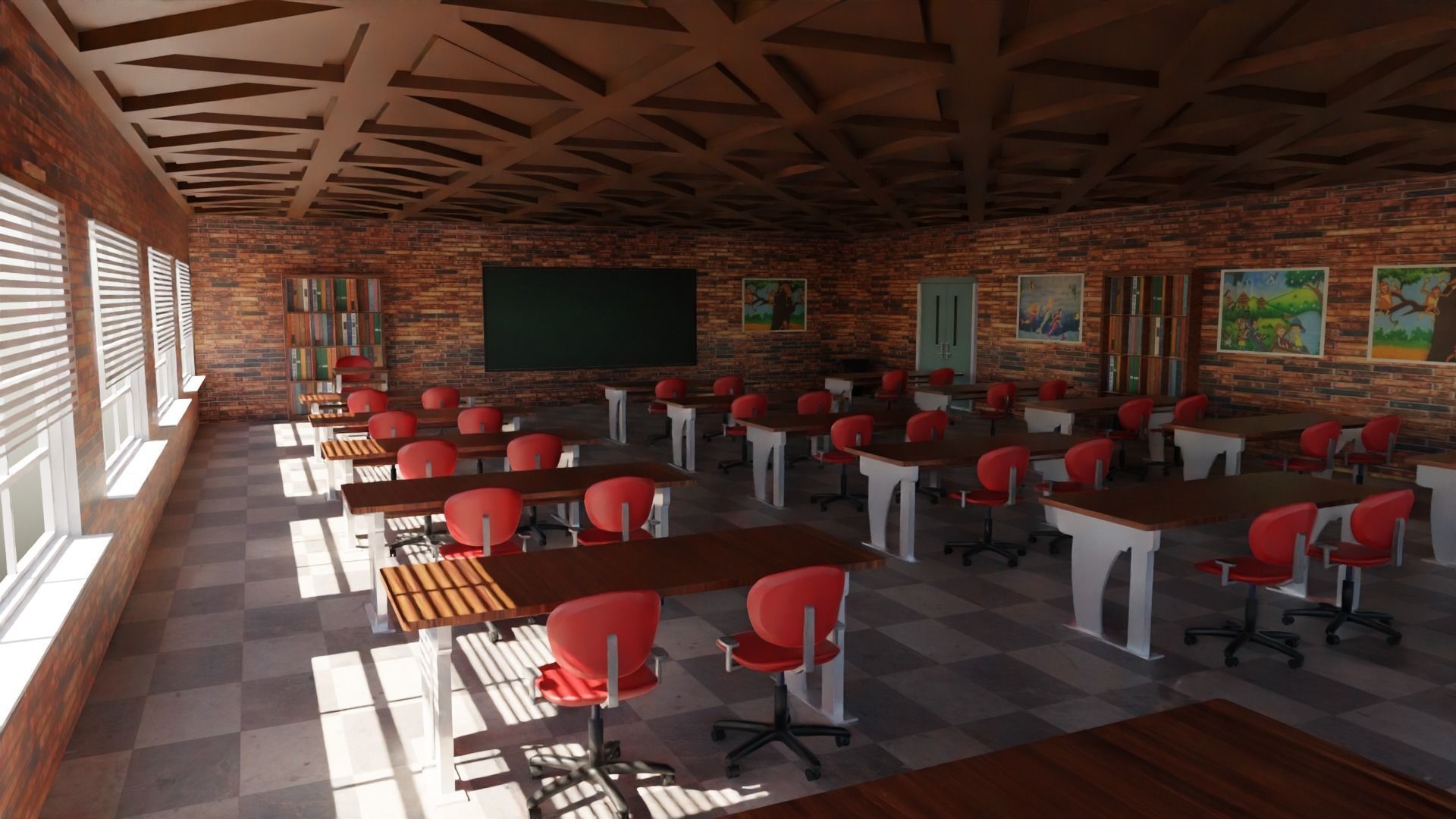 School Classroom Low-poly 3D model_1