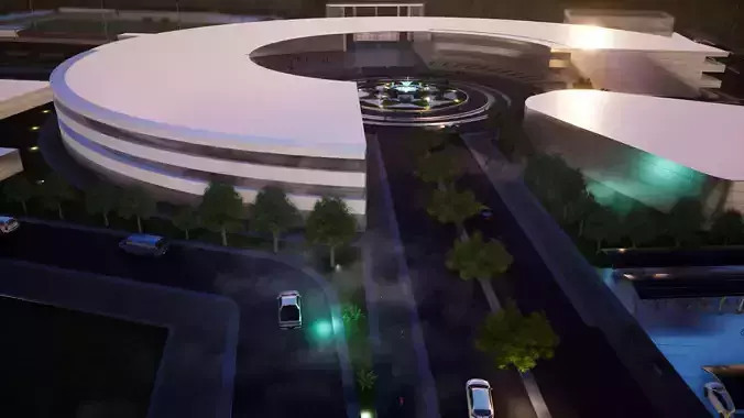 School building with landscape 3D model