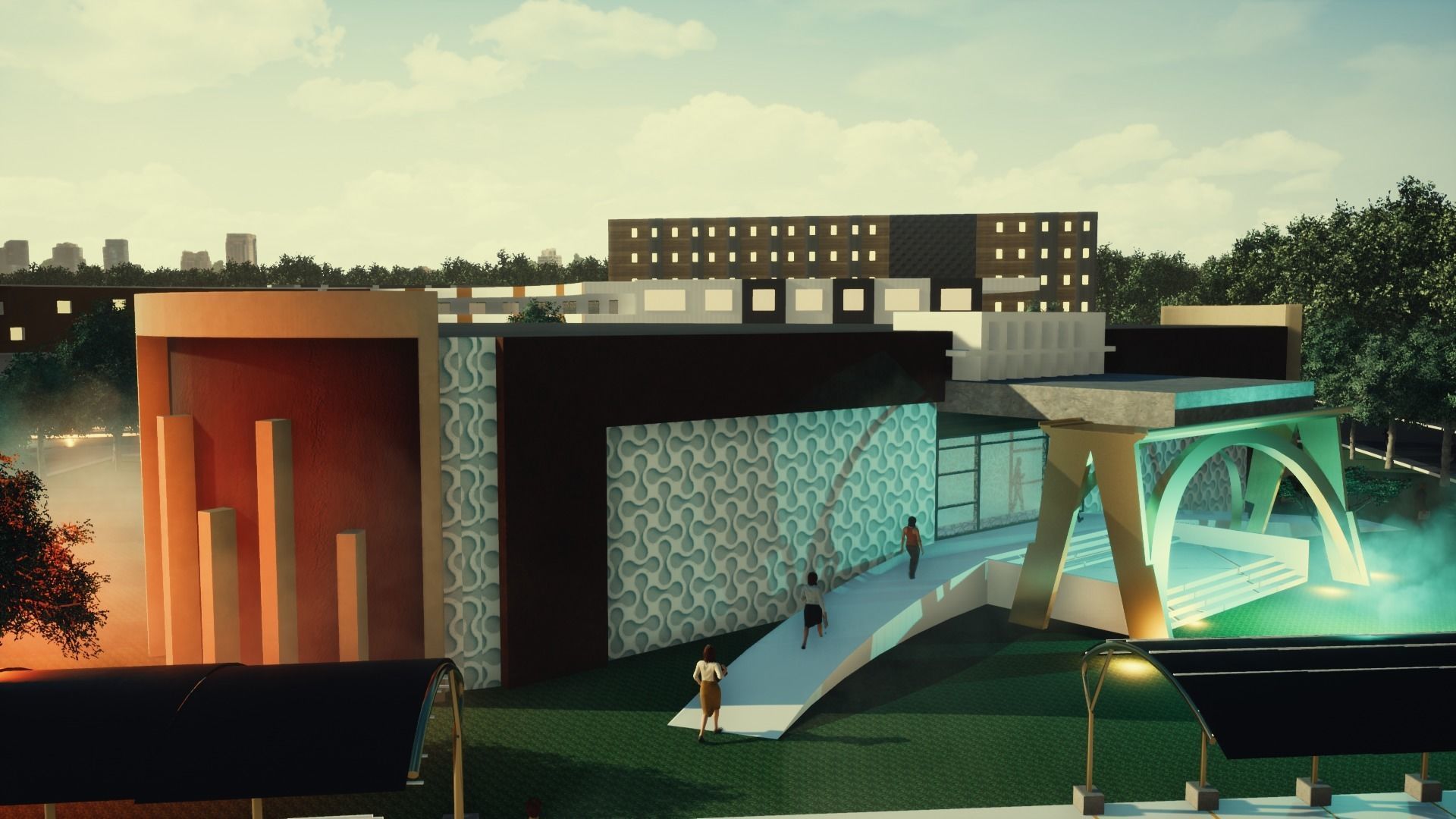 School building with landscape 3D model_4