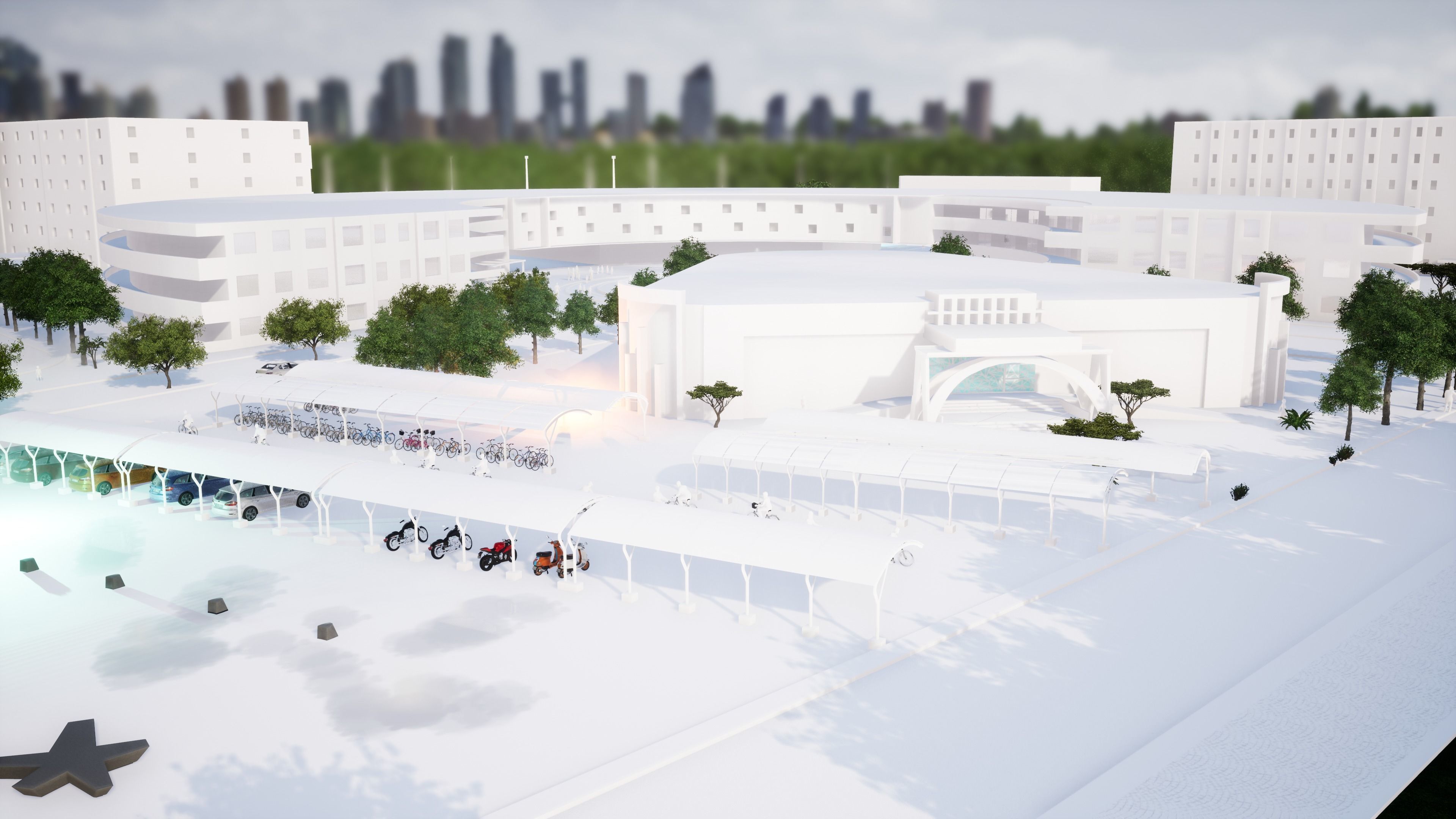 School building with landscape 3D model_1