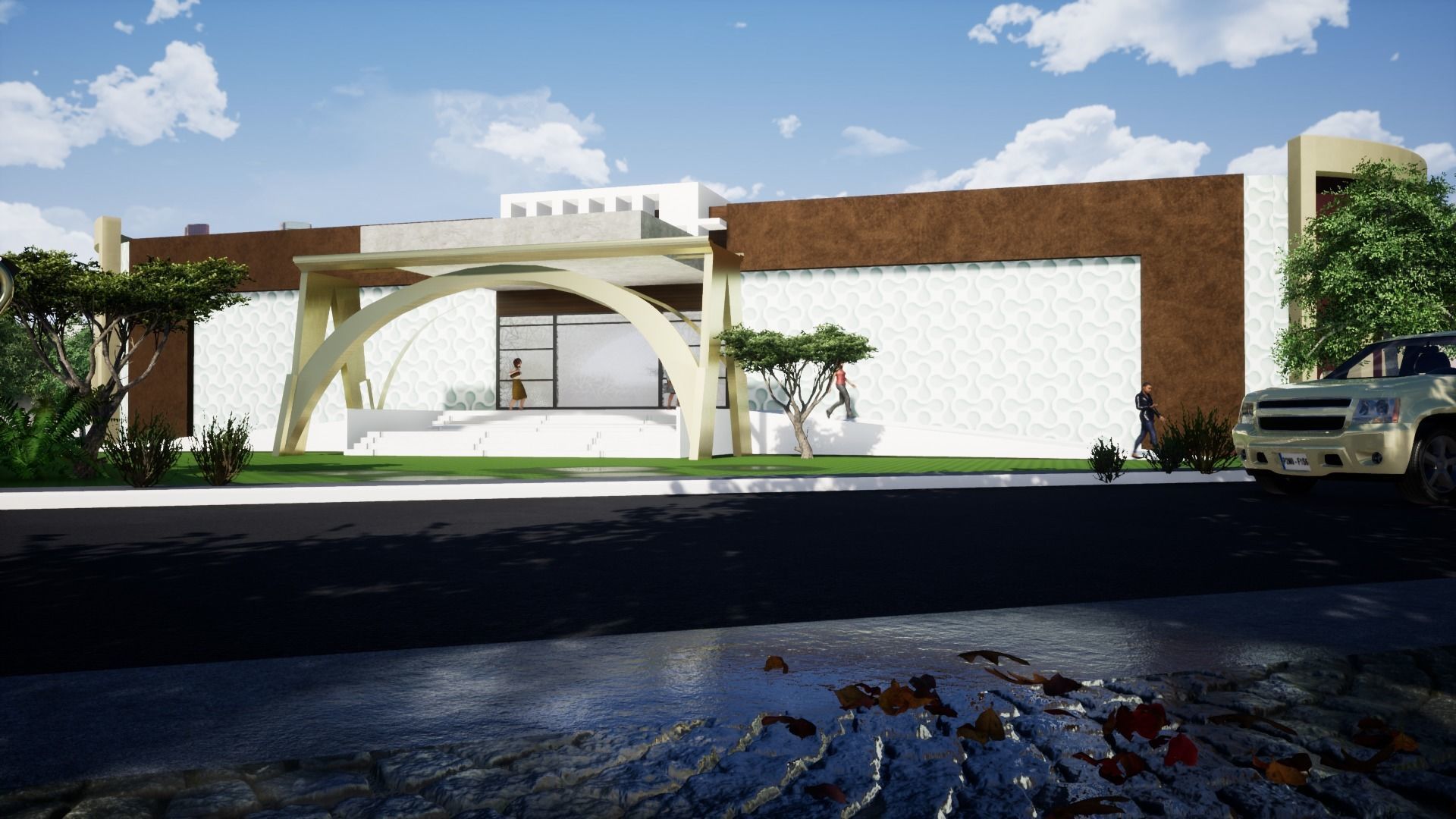 School building with landscape 3D model_12