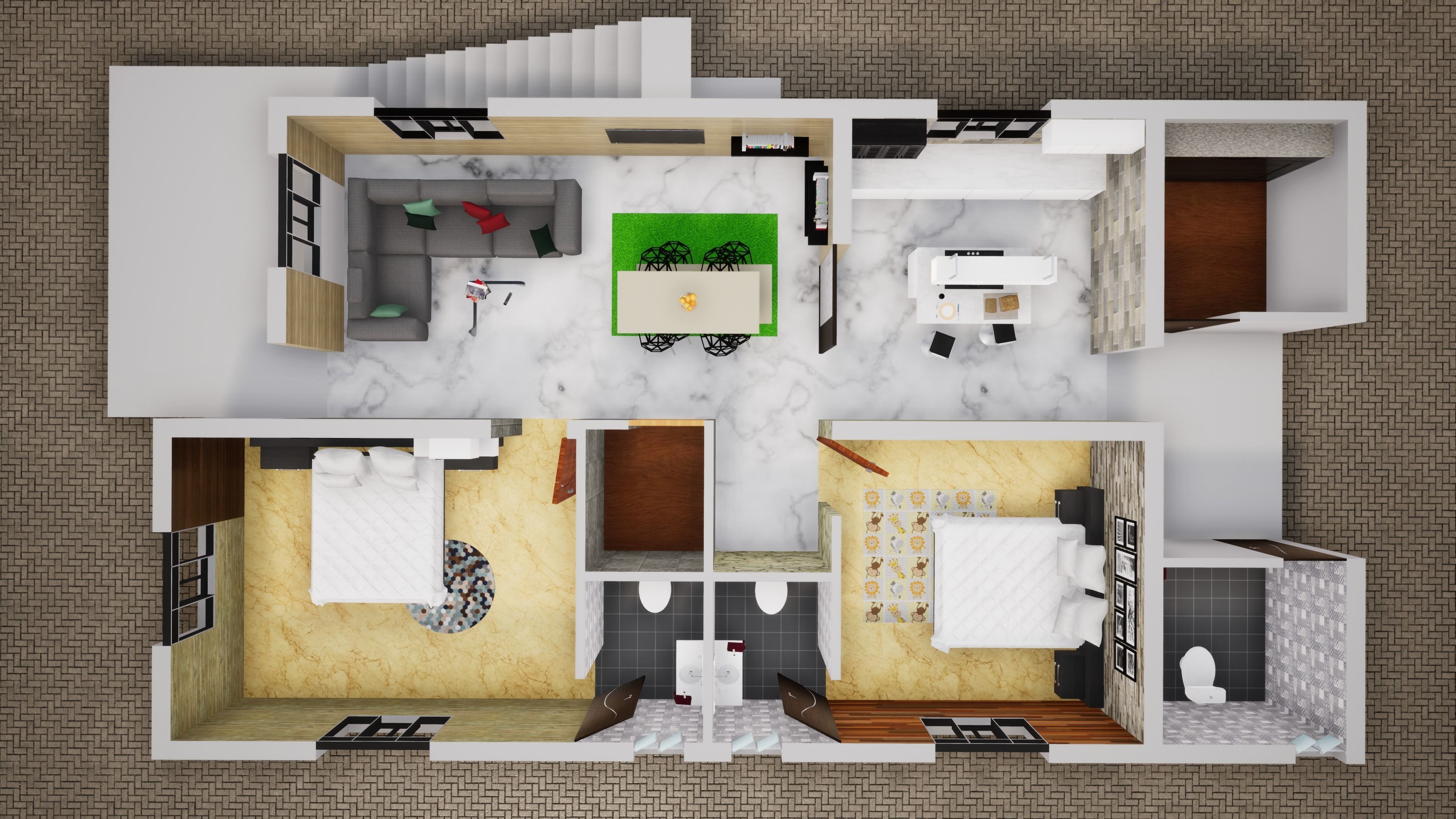 House 165 with aerial view 3D model_6