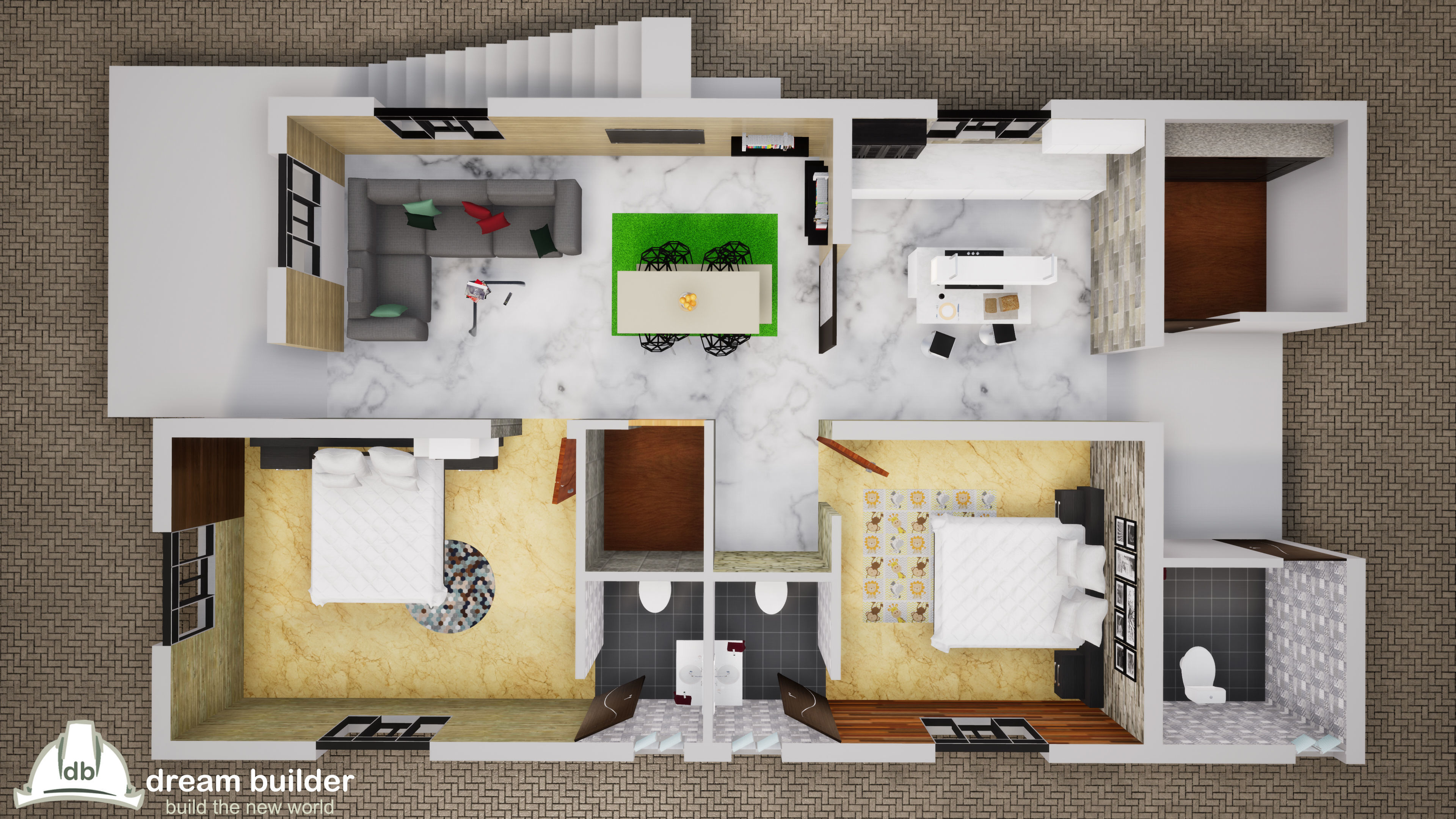 House 165 with aerial view 3D model_3