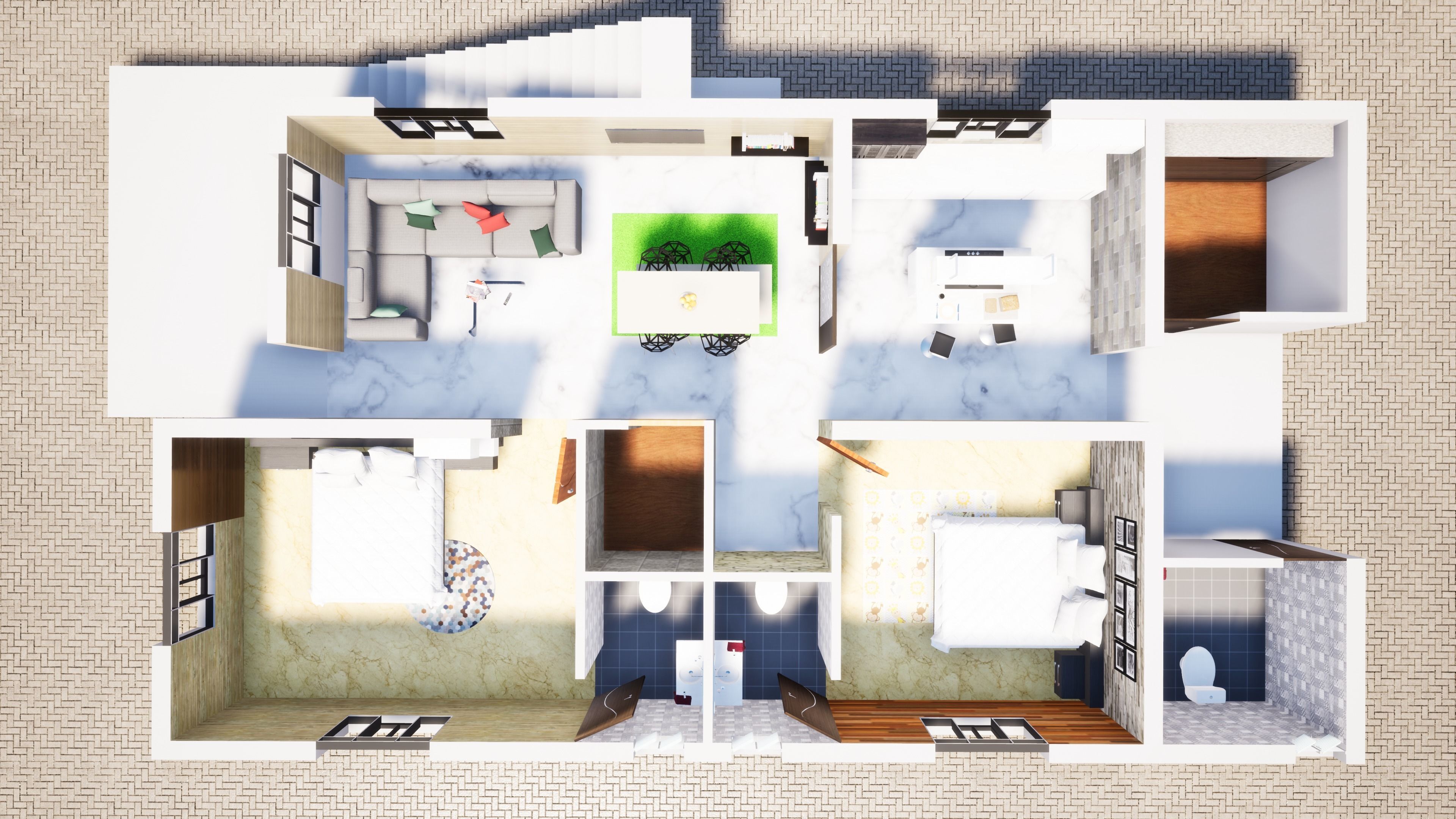 House 165 with aerial view 3D model_4