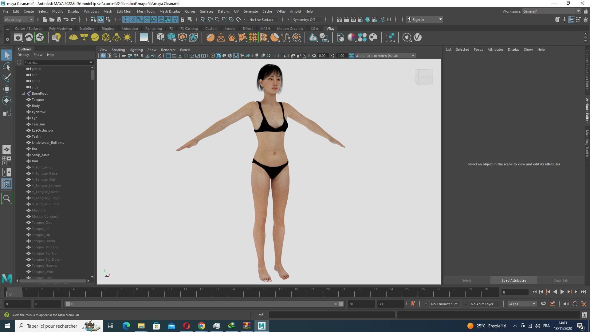 Asian Woman Base Shape Clean Low-poly 3D model_33