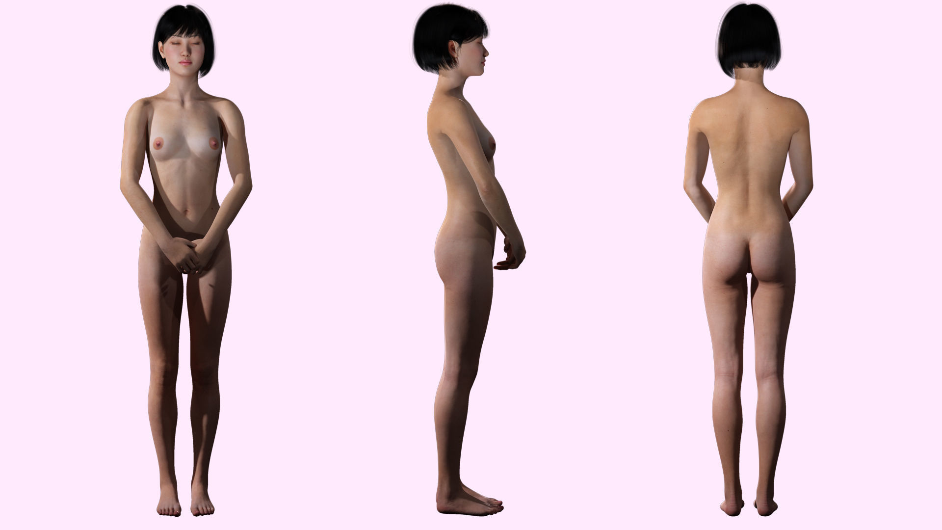 Asian Woman Base Shape Clean Low-poly 3D model_4