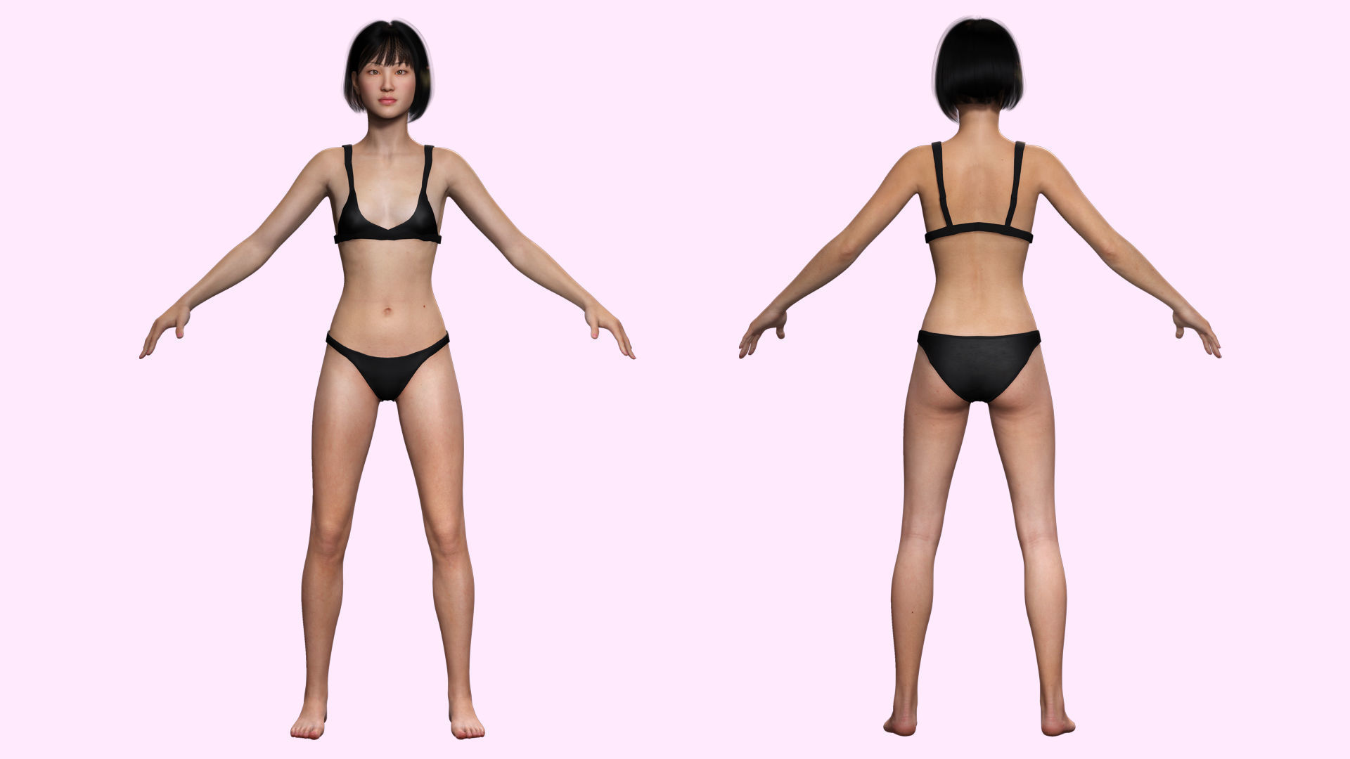 Asian Woman Base Shape Clean Low-poly 3D model_12