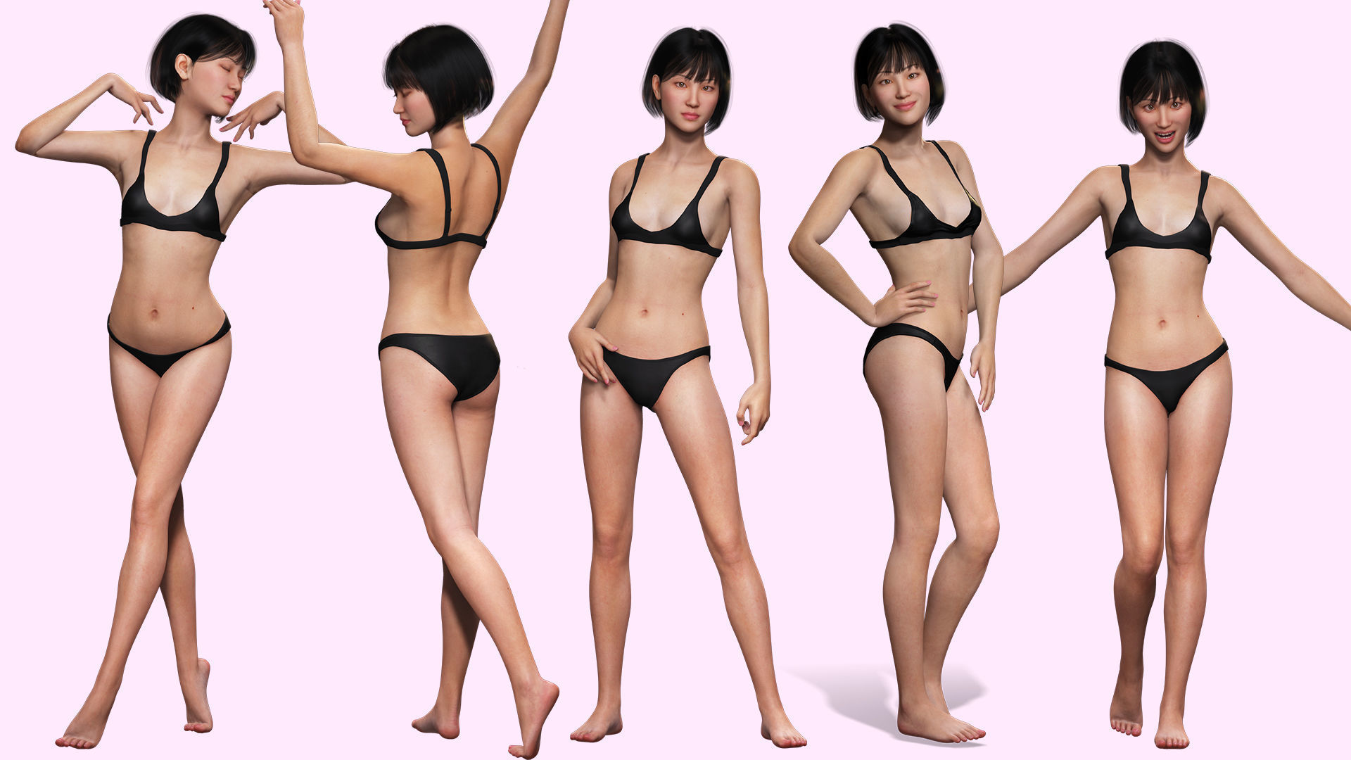 Asian Woman Base Shape Clean Low-poly 3D model_13