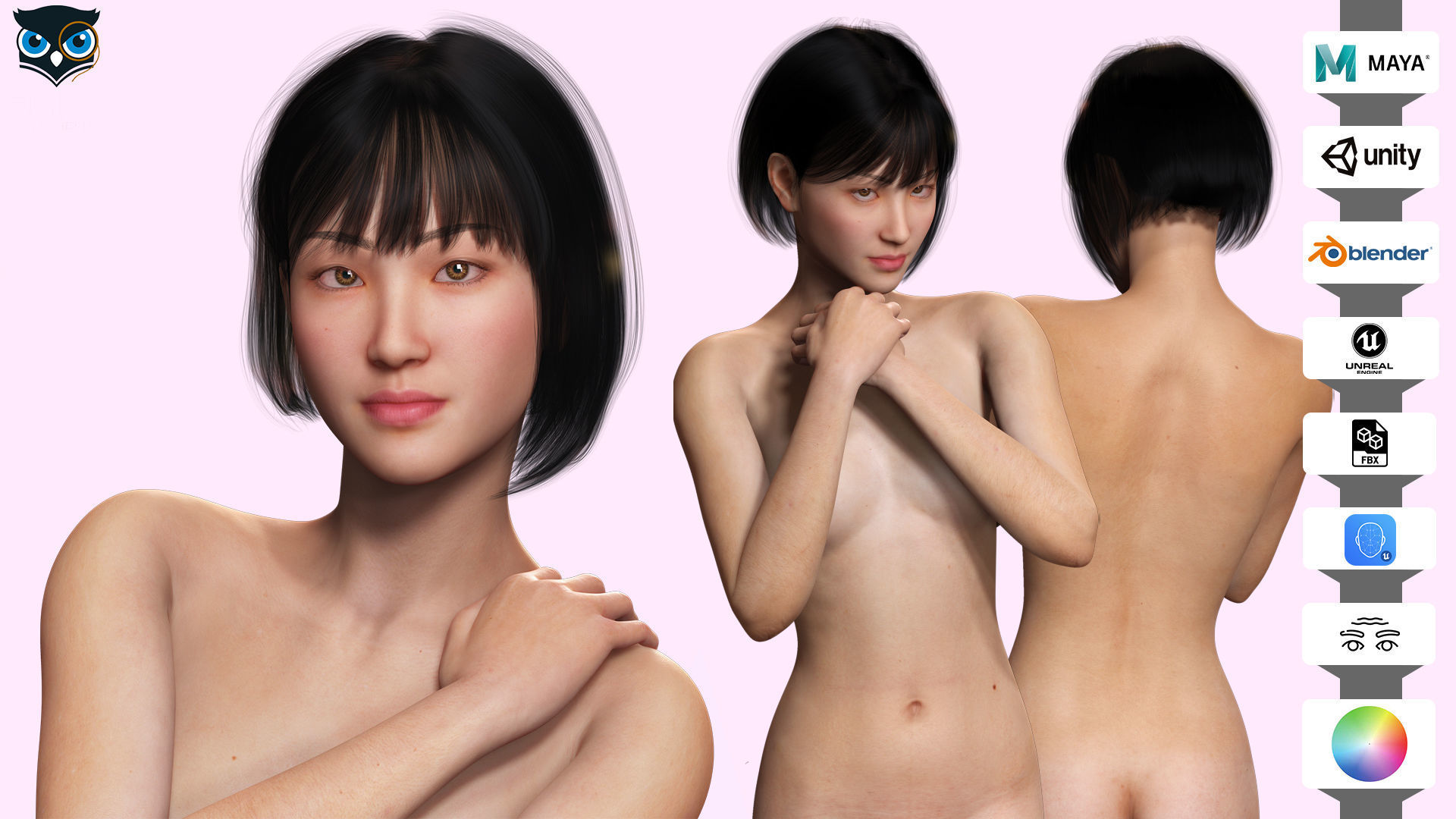 Asian Woman Base Shape Clean Low-poly 3D model_1
