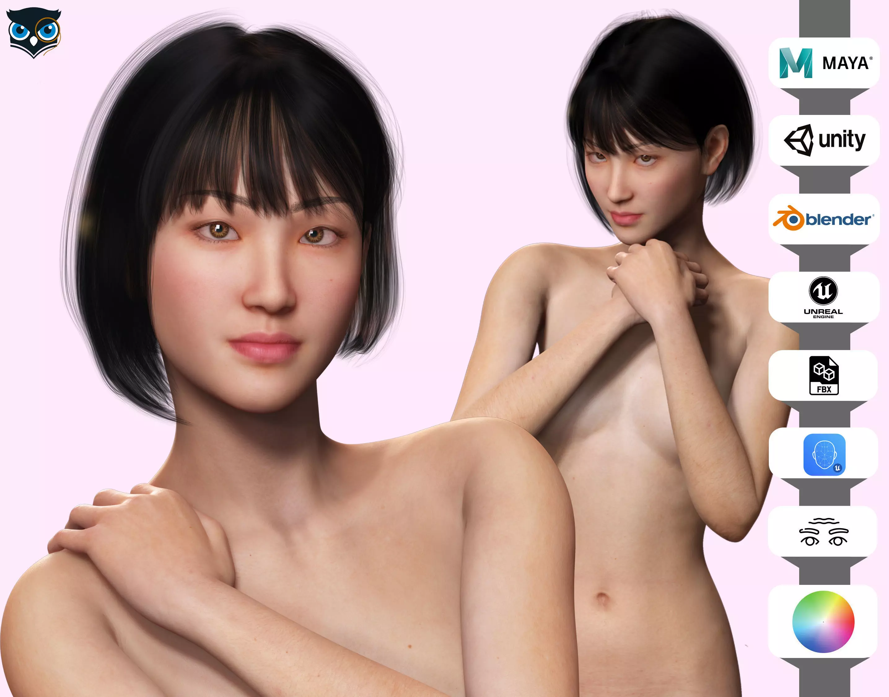 Asian Woman Base Shape Clean Low-poly 3D model_0