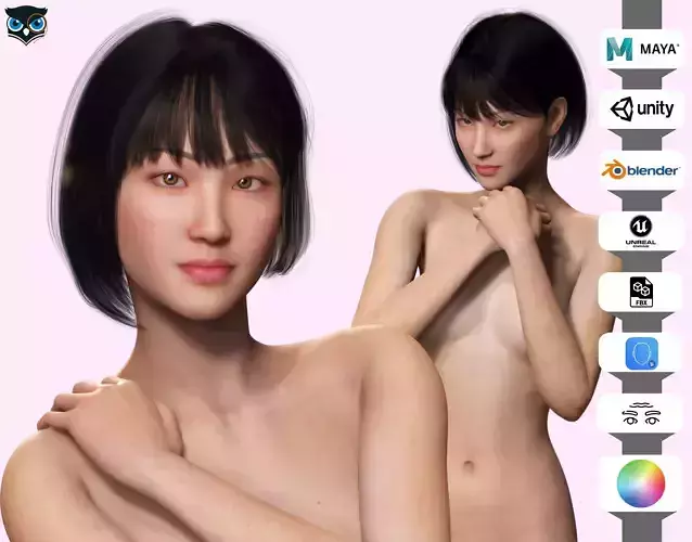 Asian Woman Base Shape Clean Low-poly 3D model