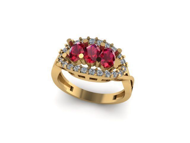 ruby and diamond ring 3D print model_2