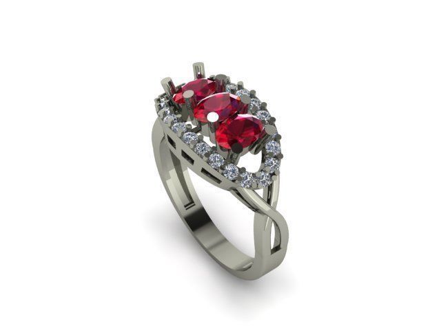 ruby and diamond ring 3D print model_1