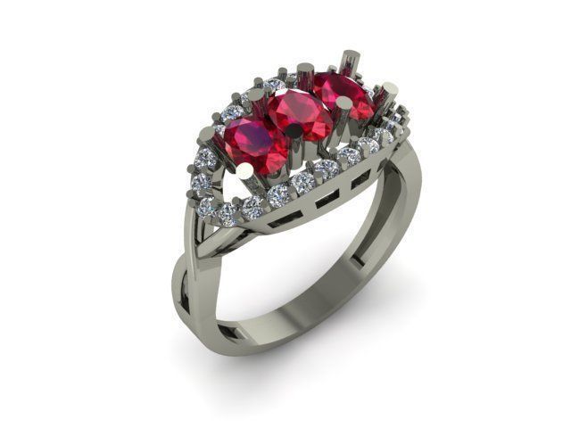 ruby and diamond ring 3D print model_7