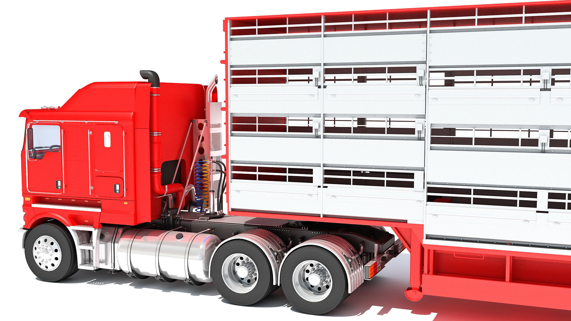 Truck with Animal Transporter Trailer 3D model_13