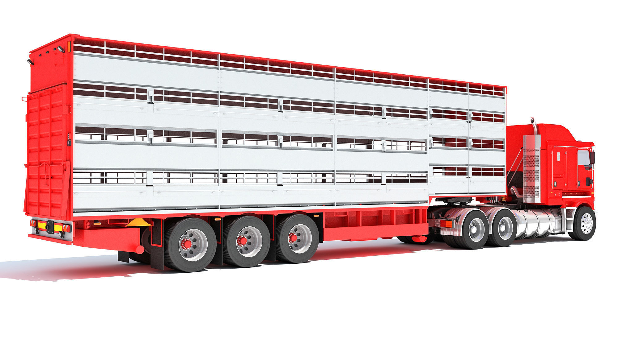 Truck with Animal Transporter Trailer 3D model_4