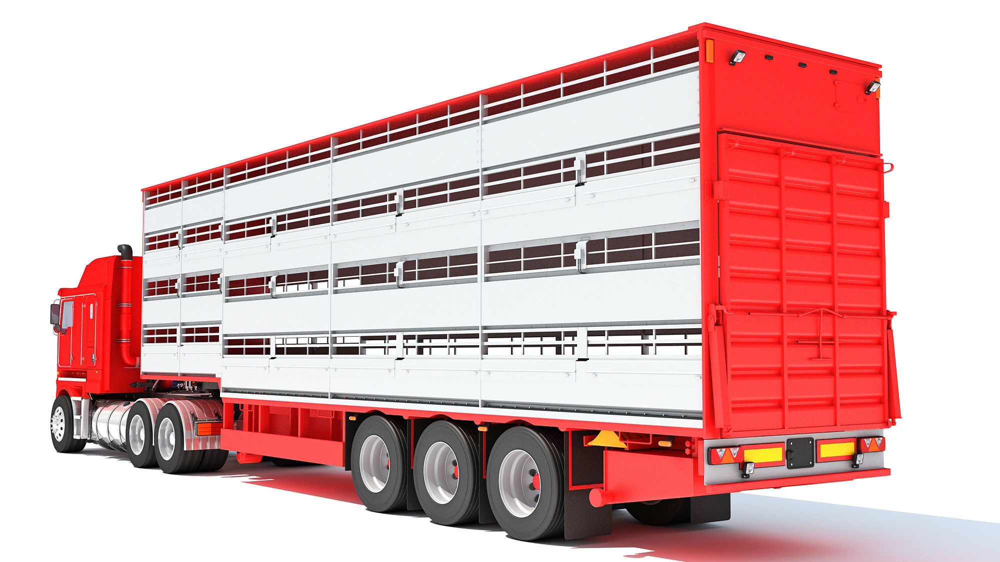 Truck with Animal Transporter Trailer 3D model_3