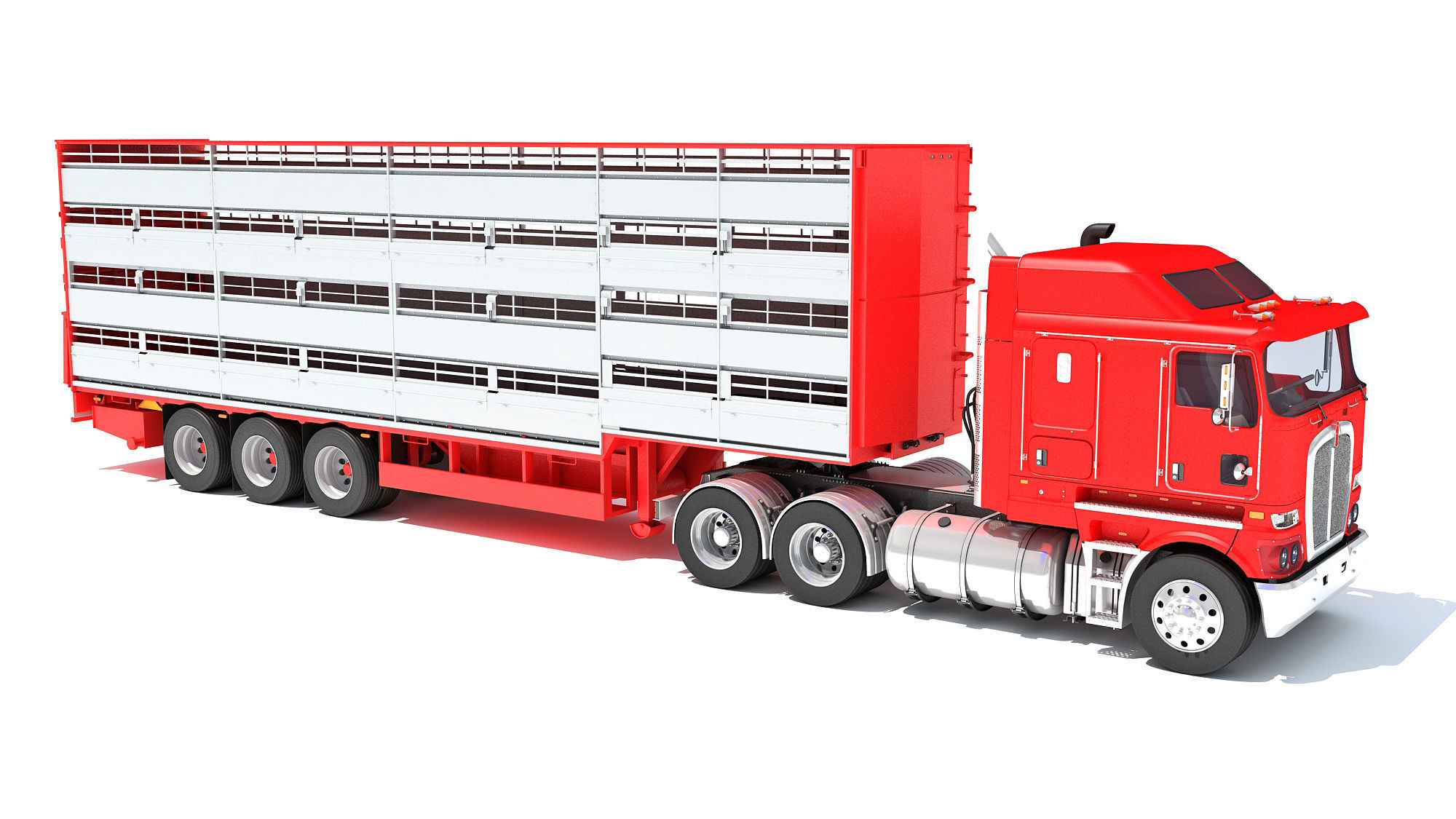 Truck with Animal Transporter Trailer 3D model_7