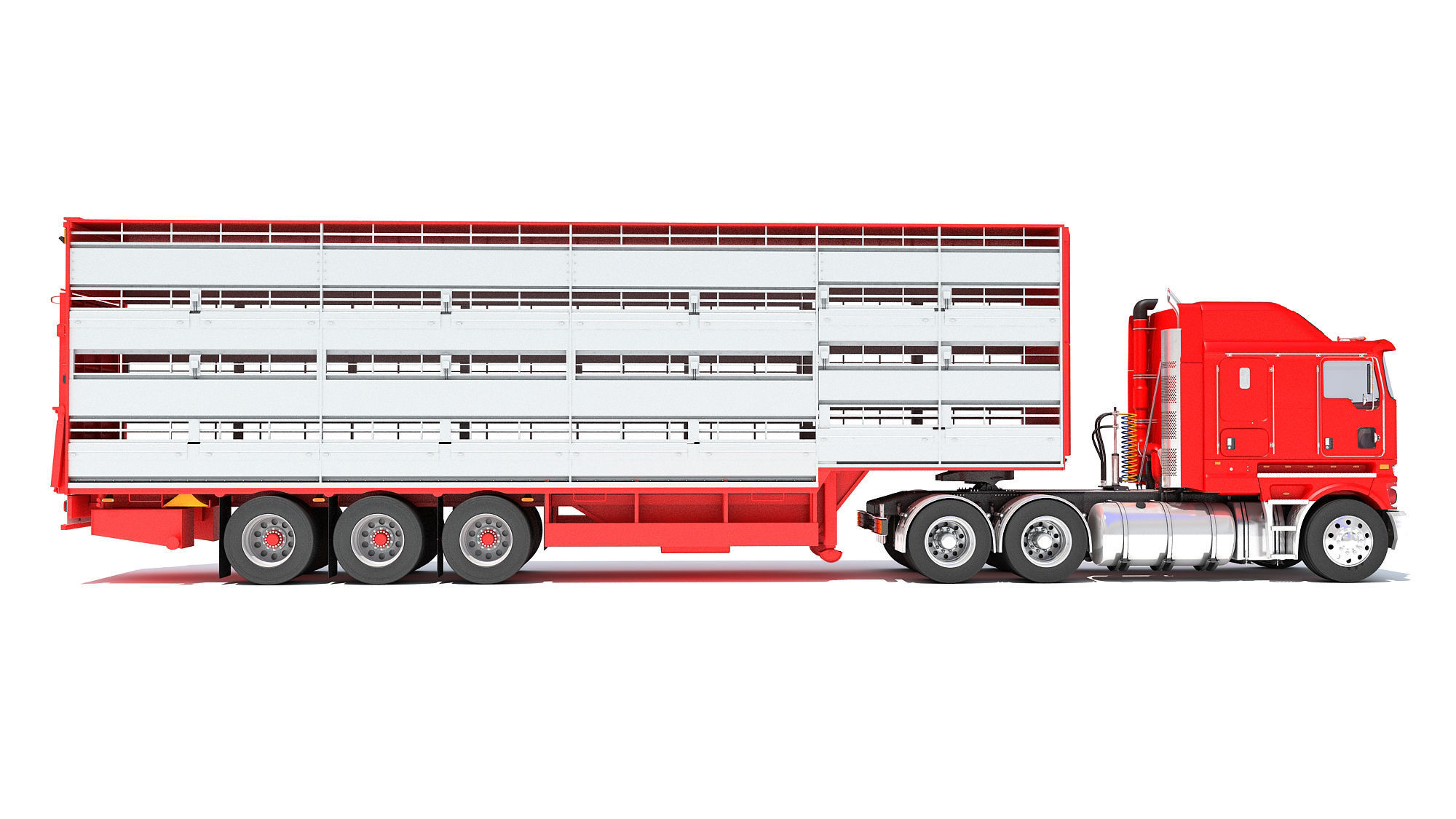 Truck with Animal Transporter Trailer 3D model_5