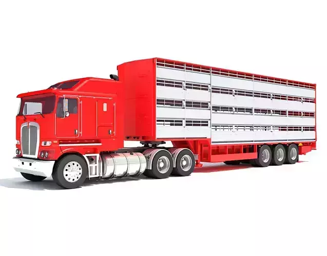 Truck with Animal Transporter Trailer 3D model