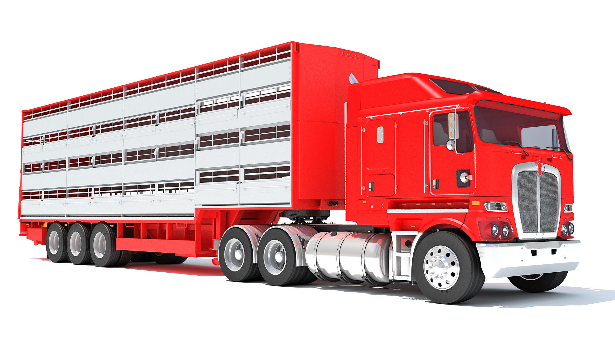 Truck with Animal Transporter Trailer 3D model_9