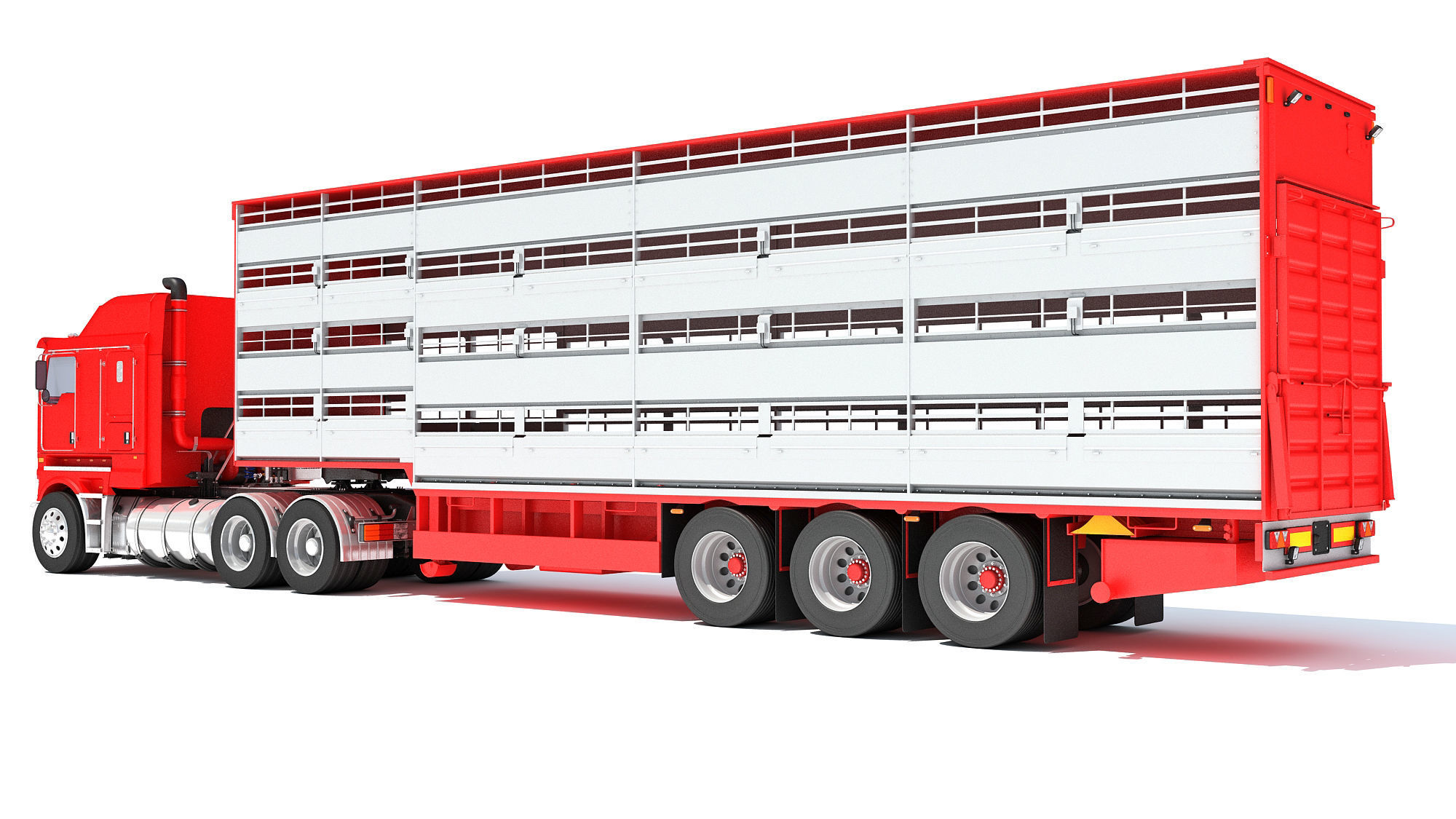 Truck with Animal Transporter Trailer 3D model_2
